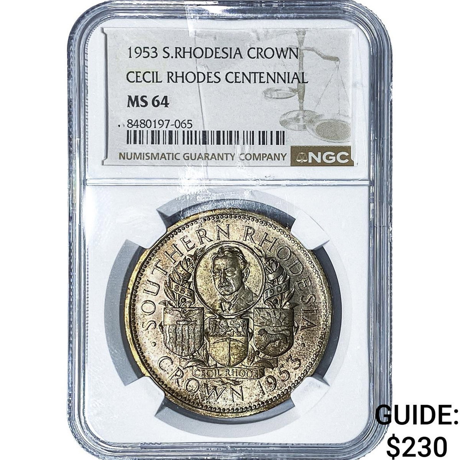 1953 S. Rhodesia Silver Crown NGC MS64: 1953 S. Rhodesia Silver Crown NGC MS64