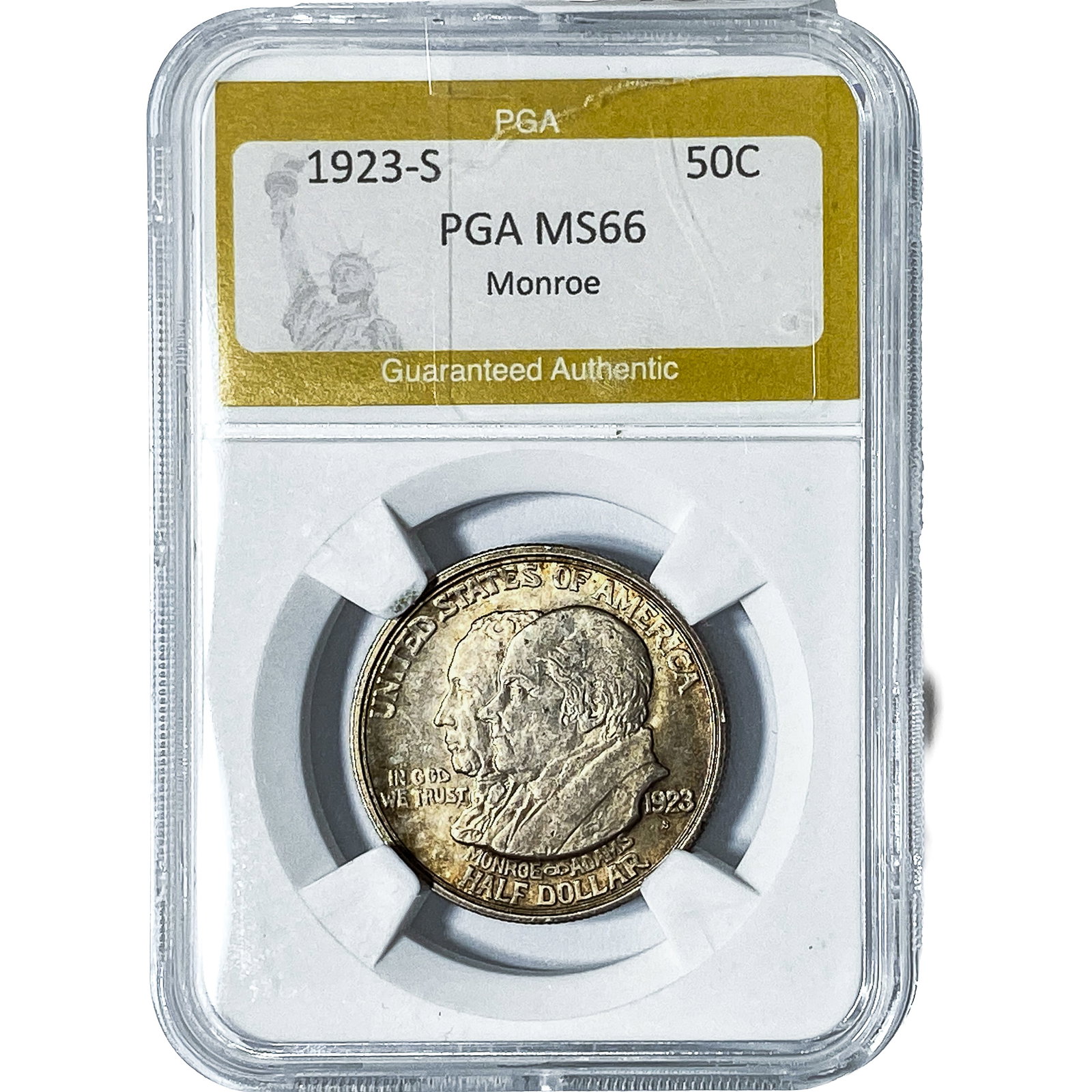 1923-S Monroe Half Dollar PGA MS66: 1923-S Monroe Half Dollar PGA MS66