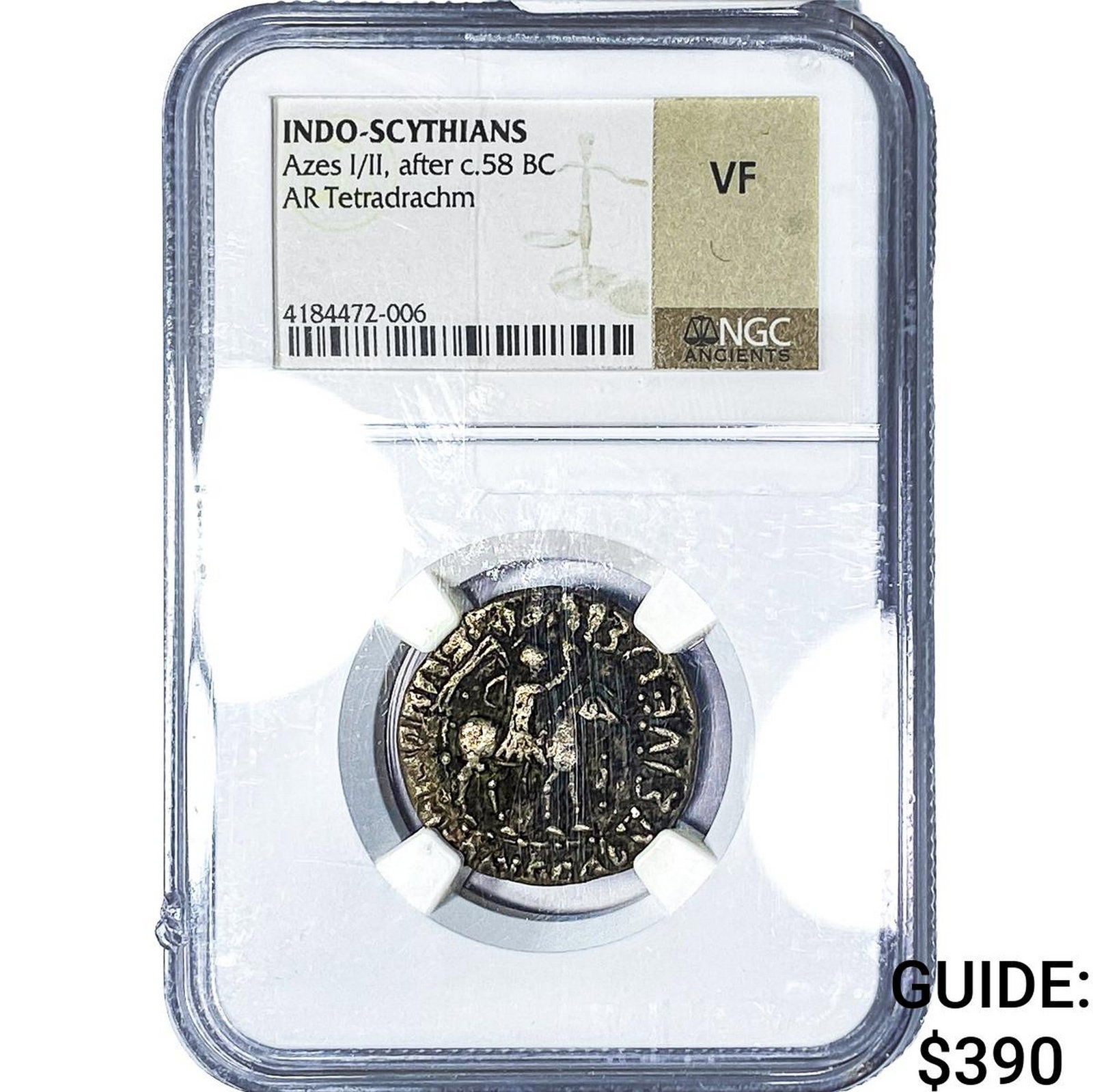 c. 58 BC Ancient Indo-Scythian Silver Tetradrachm NGC VF (1 of 2)