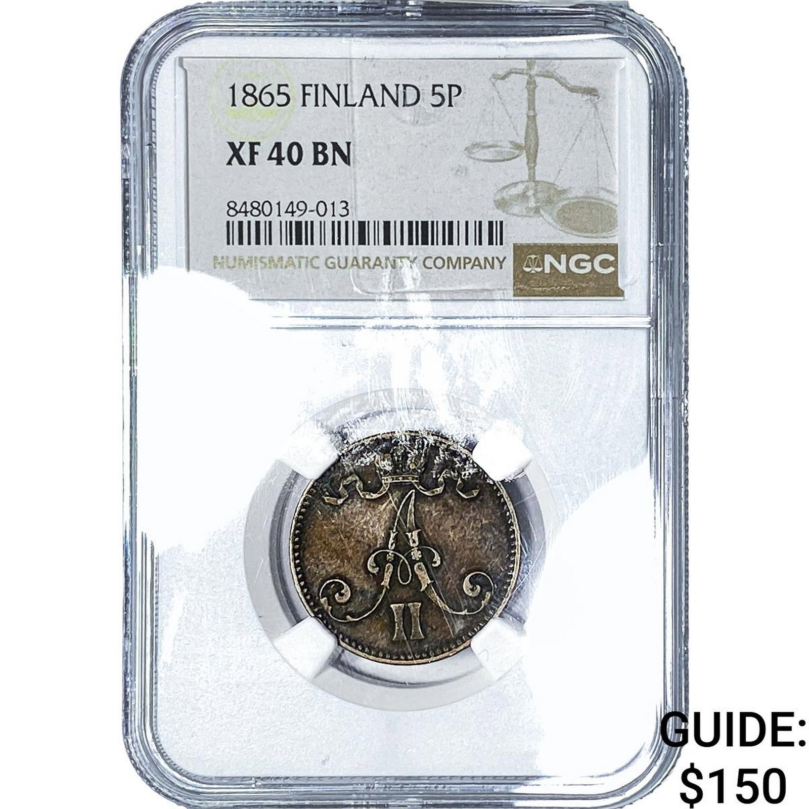 1865 Findland Copper 5 Pennia NGC XF40 BN (1 of 2)