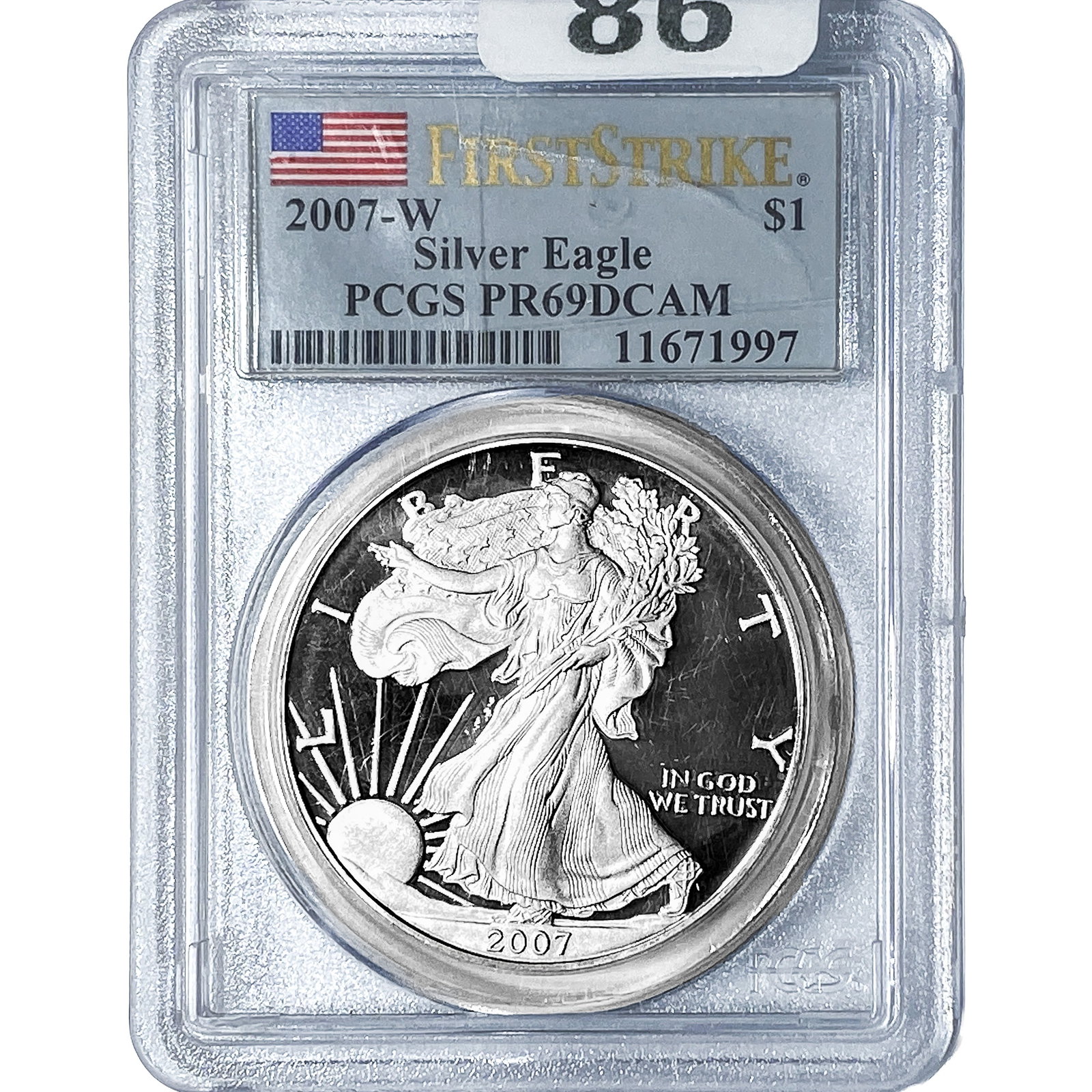 2007-W Silver Eagle PCGS PR69 DCAM: 2007-W Silver Eagle PCGS PR69 DCAM