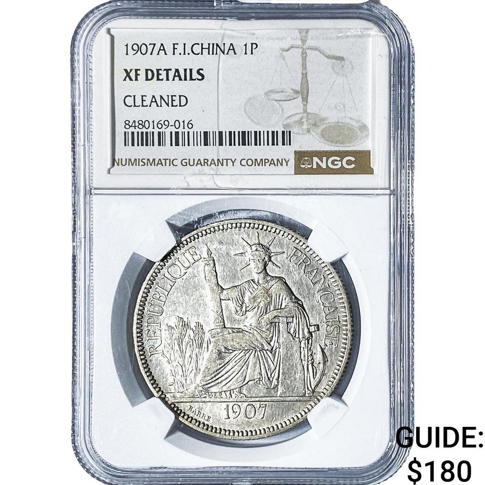 1907-A French-Indochina Silver 1 Trade Piastre NGC XF Details (1 of 2)