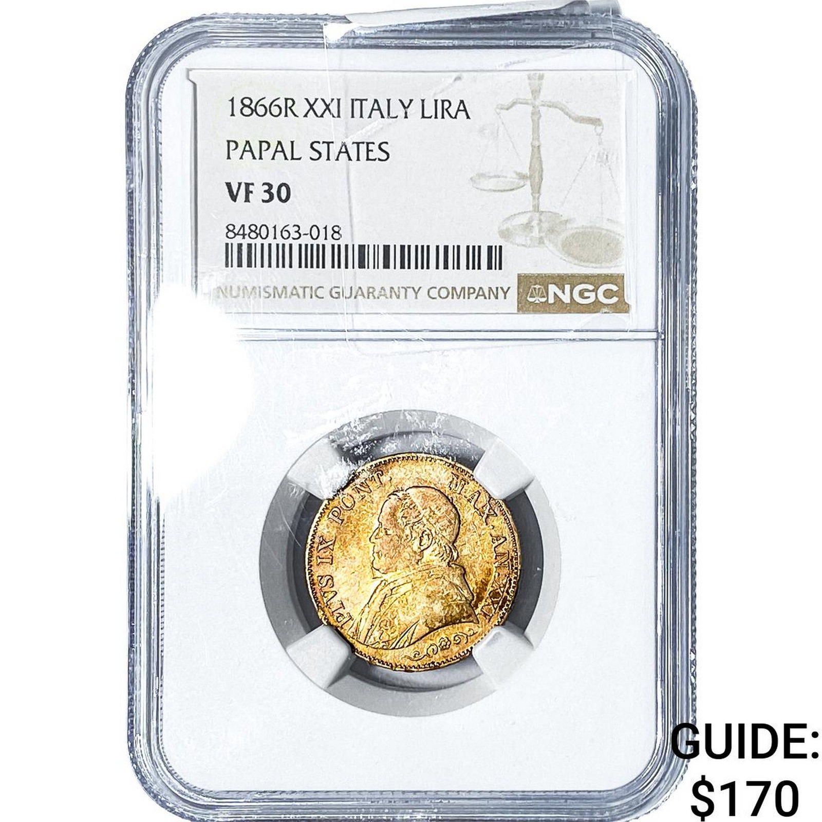 1866-R Papal States Pius IX Silver 1 Lira NGC VF30 (1 of 2)