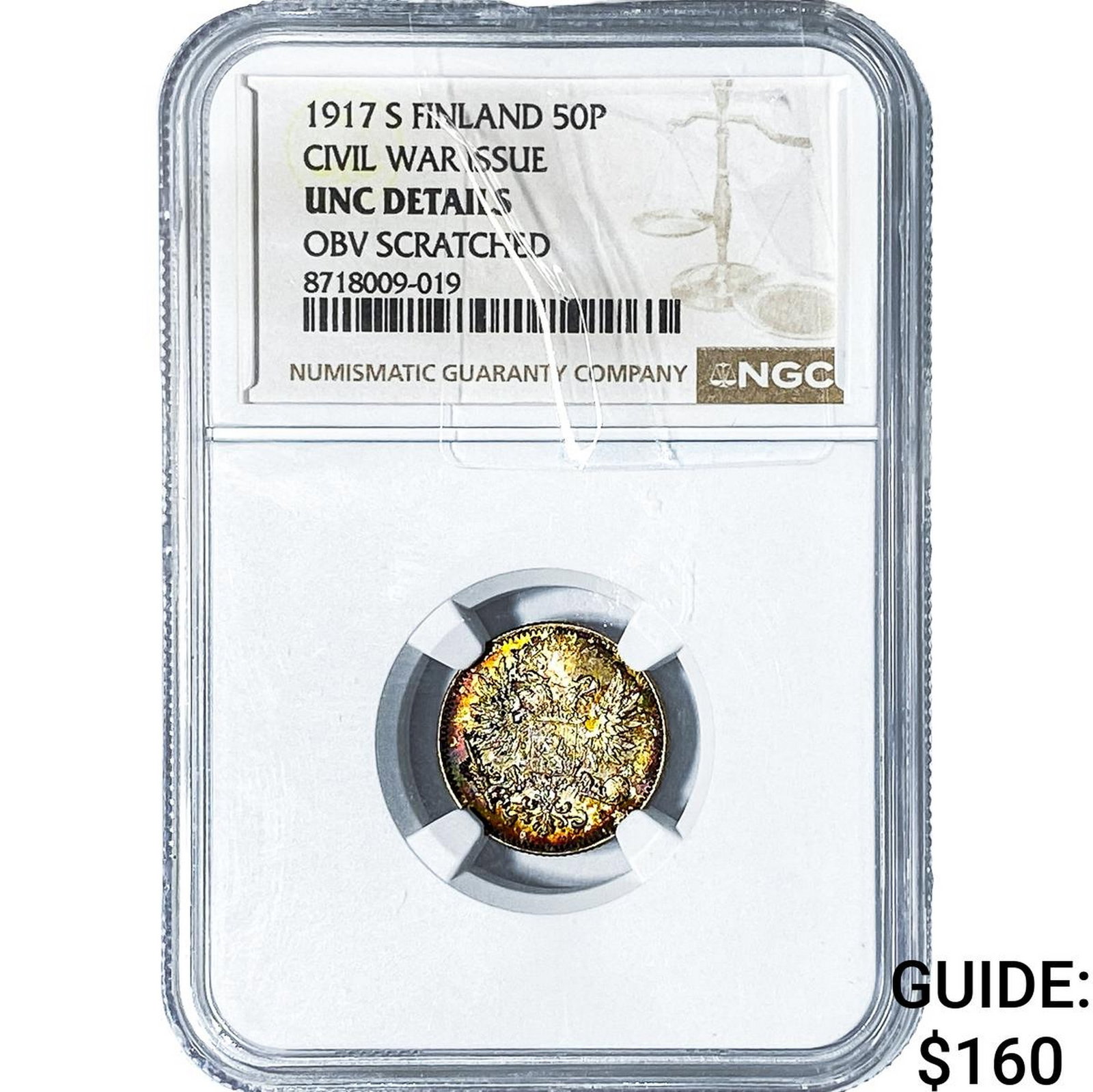 1917 S Finland Civil War Issue Silver 50 Pennia Toned! NGC UNC Details (1 of 2)