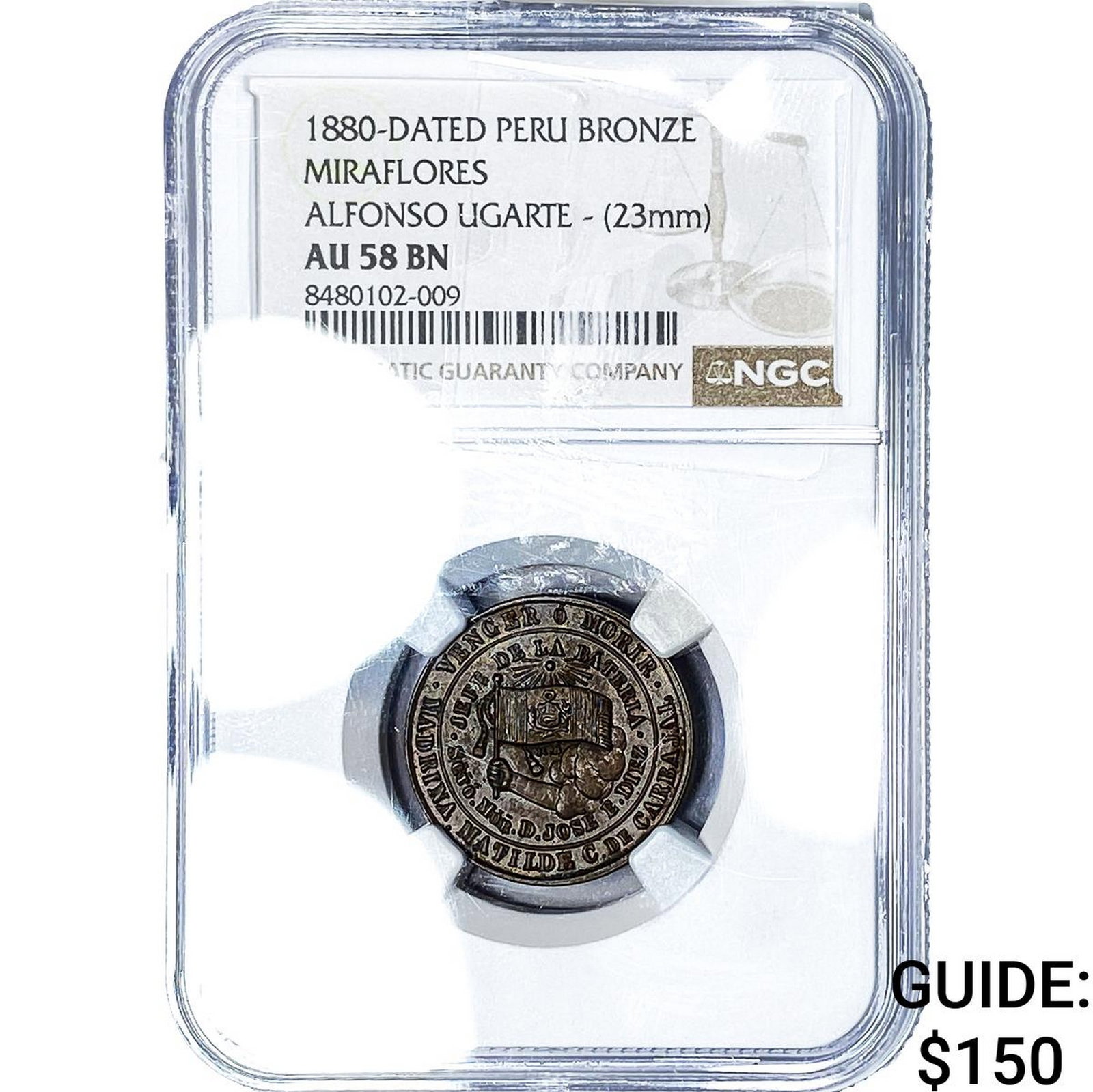 1880 Peru Bronze Miraflores Medal NGC AU58 BN (1 of 2)