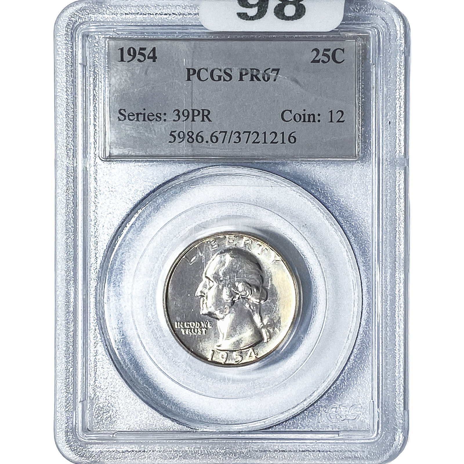 1954 Washington Silver Quarter PCGS PR67: 1954 Washington Silver Quarter PCGS PR67