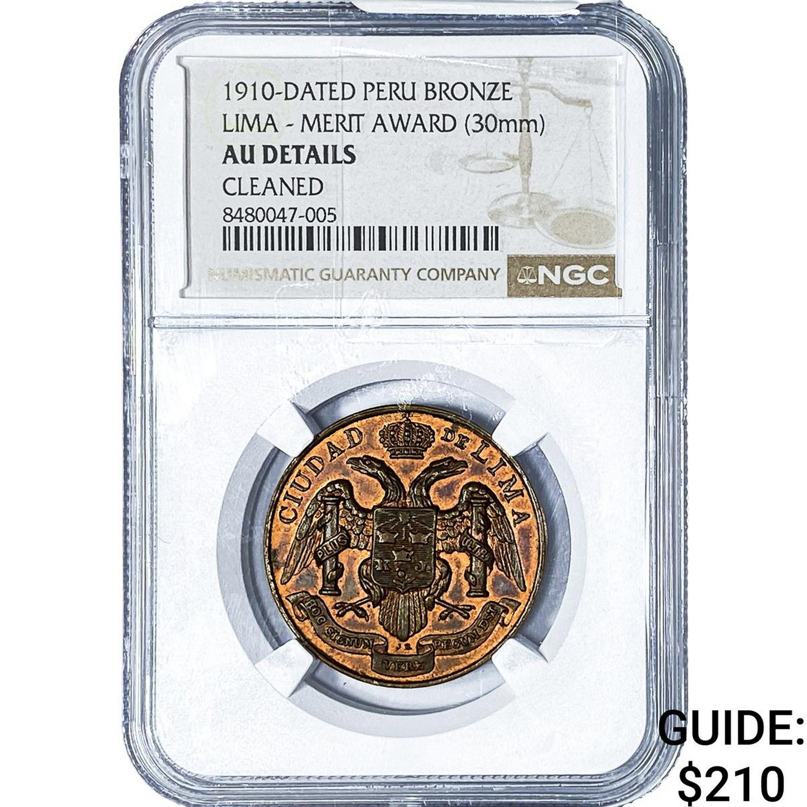 1910 Peru Bronze Merit Award Medal NGC AU Details (1 of 2)