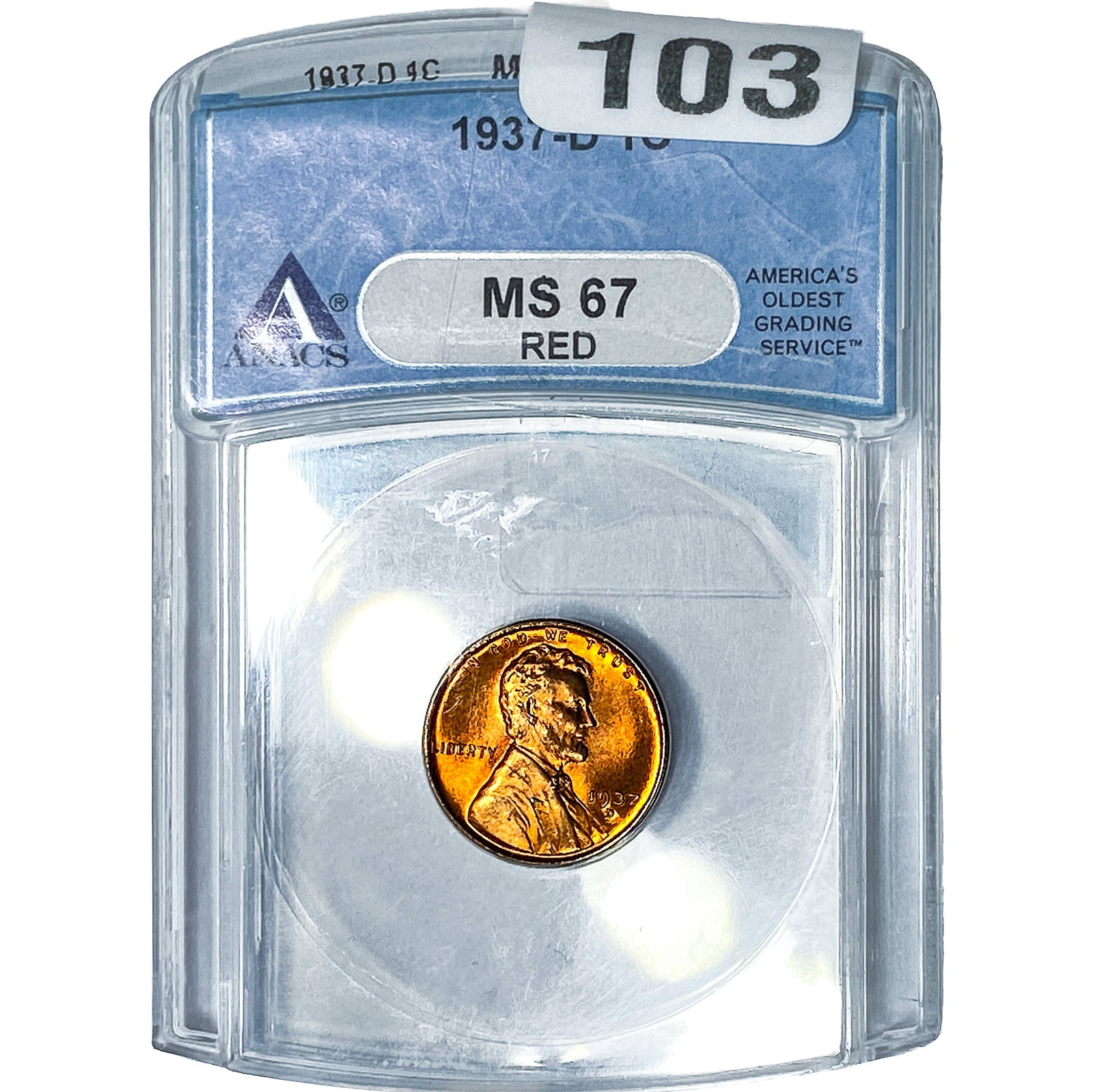1937-D Wheat Cent ANACS MS67 Red: 1937-D Wheat Cent ANACS MS67 Red