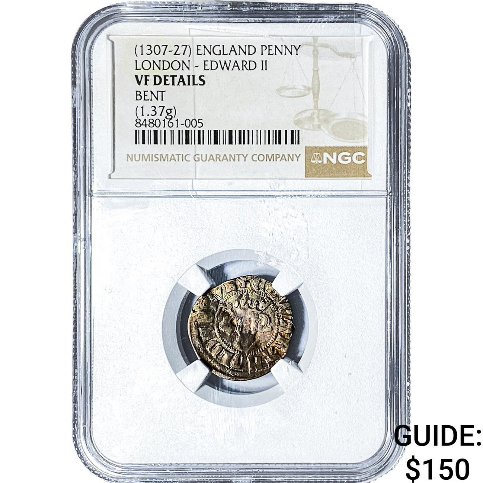 (1307-27) Medieval England Edward II Silver Penny NGC VF Details: (1307-27) Medieval England Edward II Silver Penny NGC VF Details