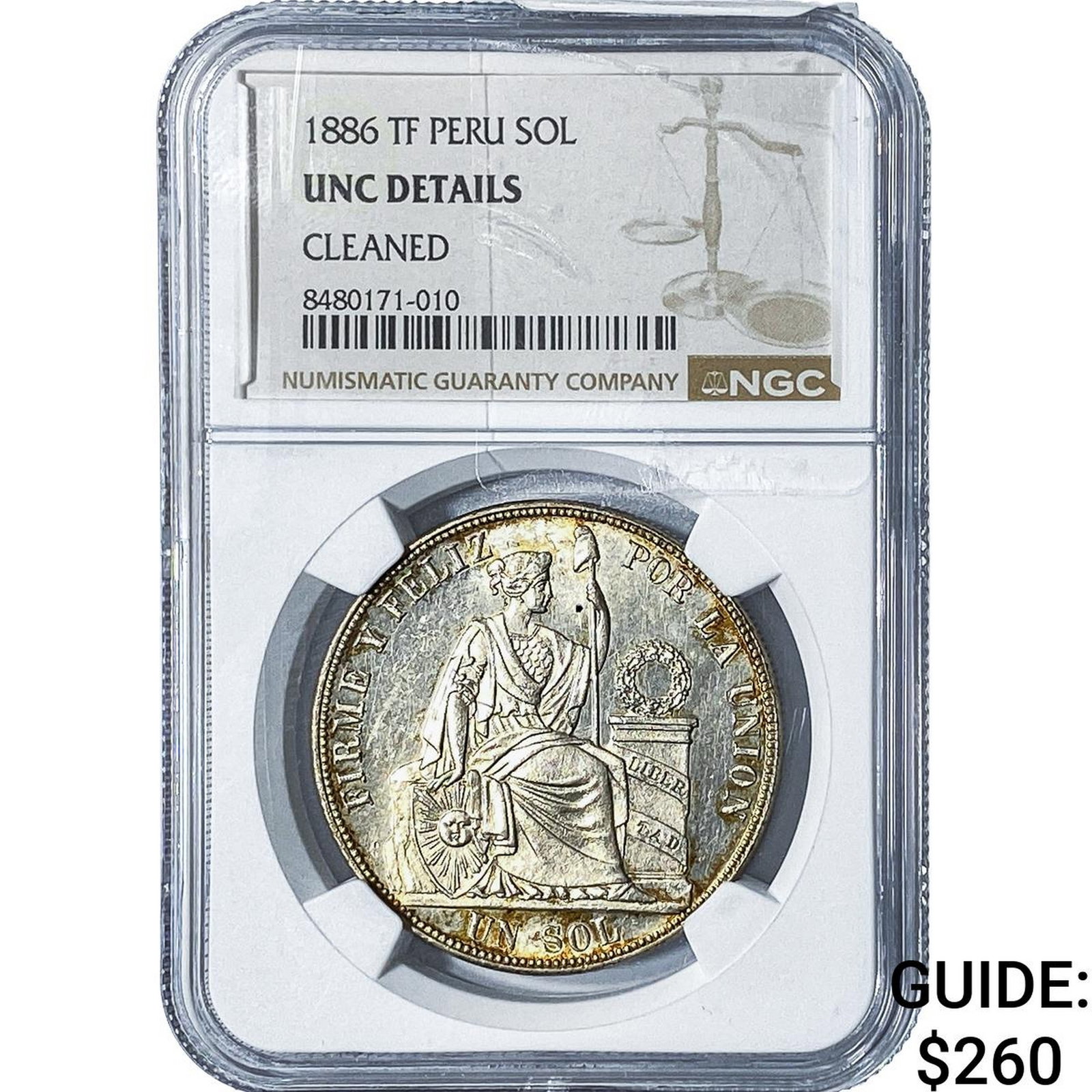 1886 Peru Silver 1 Sol Toned! NGC UNC Details (1 of 2)