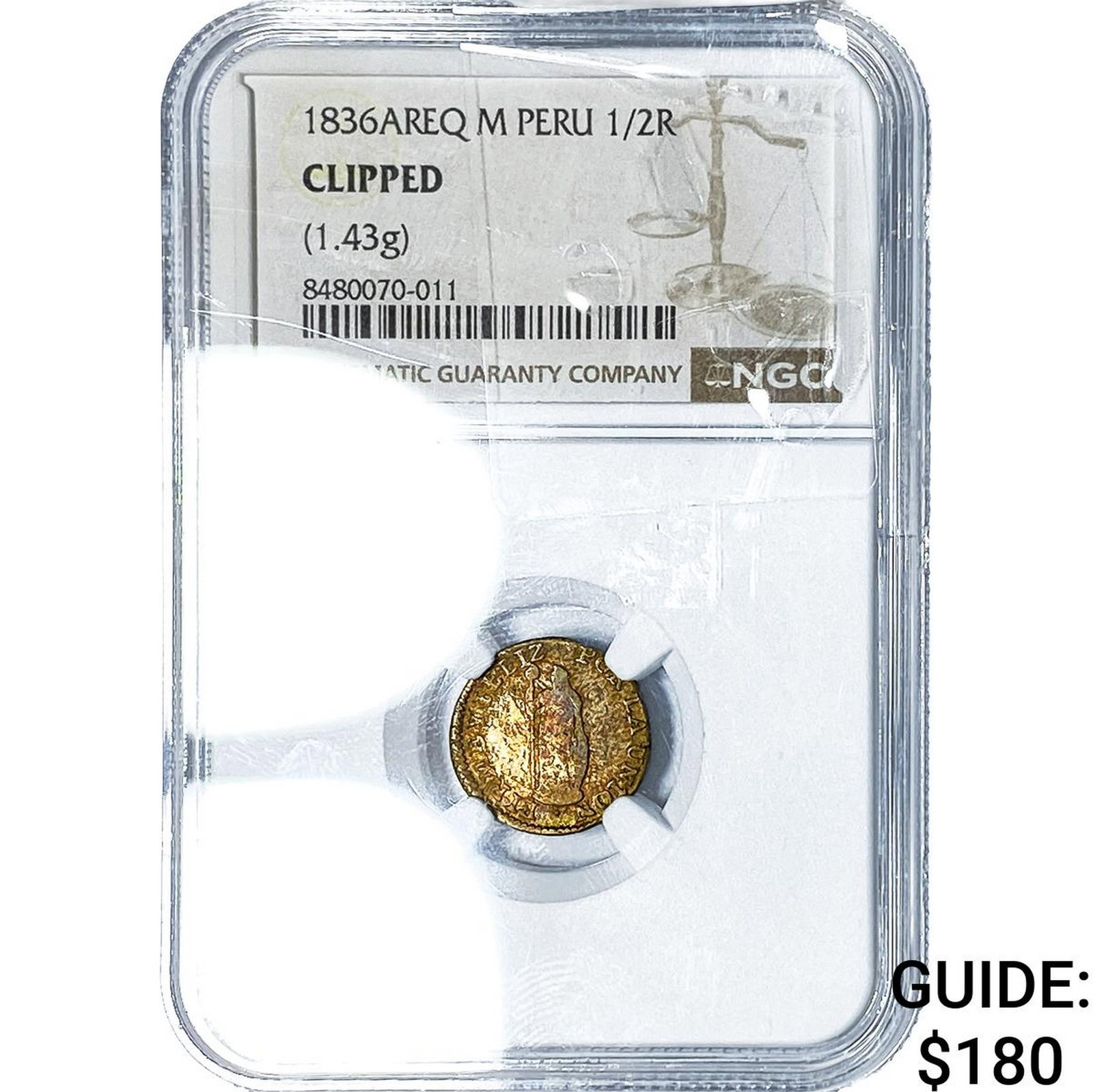 1836-AREQ Peru SIlver 1/2 Real NGC Clipped: 1836-AREQ Peru SIlver 1/2 Real NGC Clipped