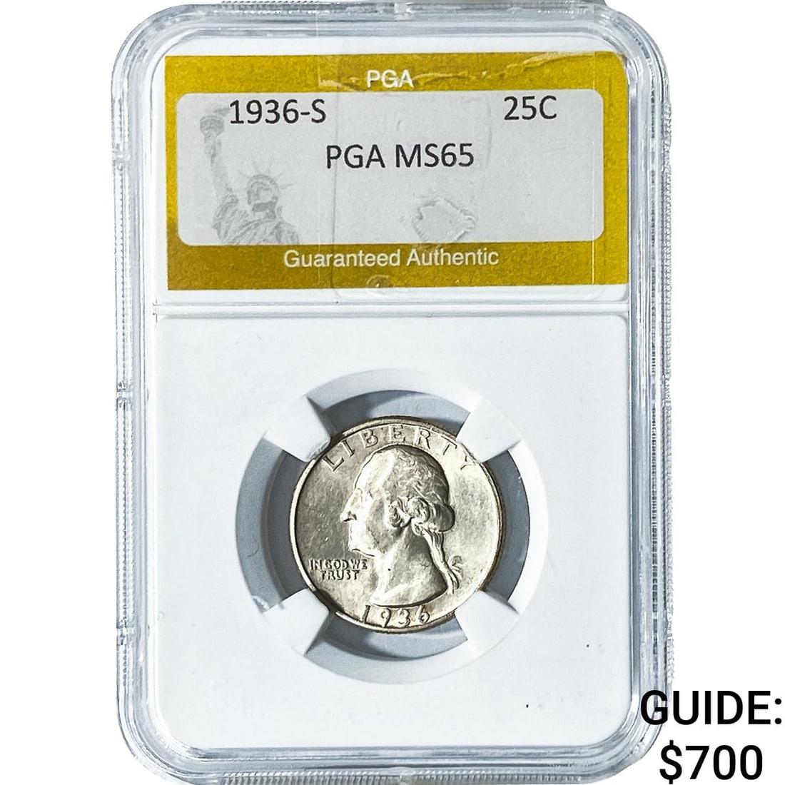 1936-S Washington Silver Quarter PGA MS65: 1936-S Washington Silver Quarter PGA MS65