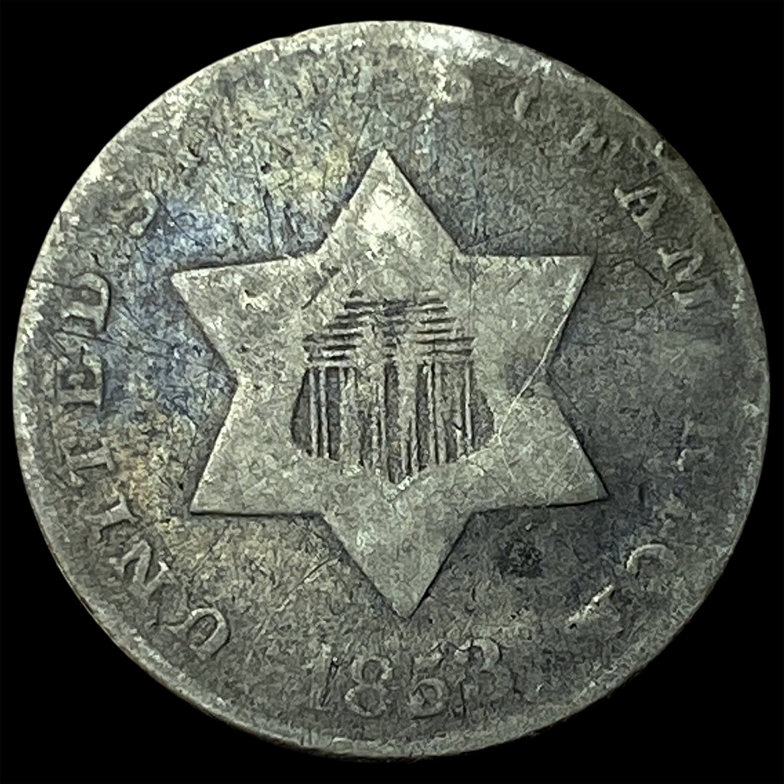 1853 Silver Three-Cent Piece NICELY CIRCULATED: 1853 Silver Three-Cent Piece NICELY CIRCULATED