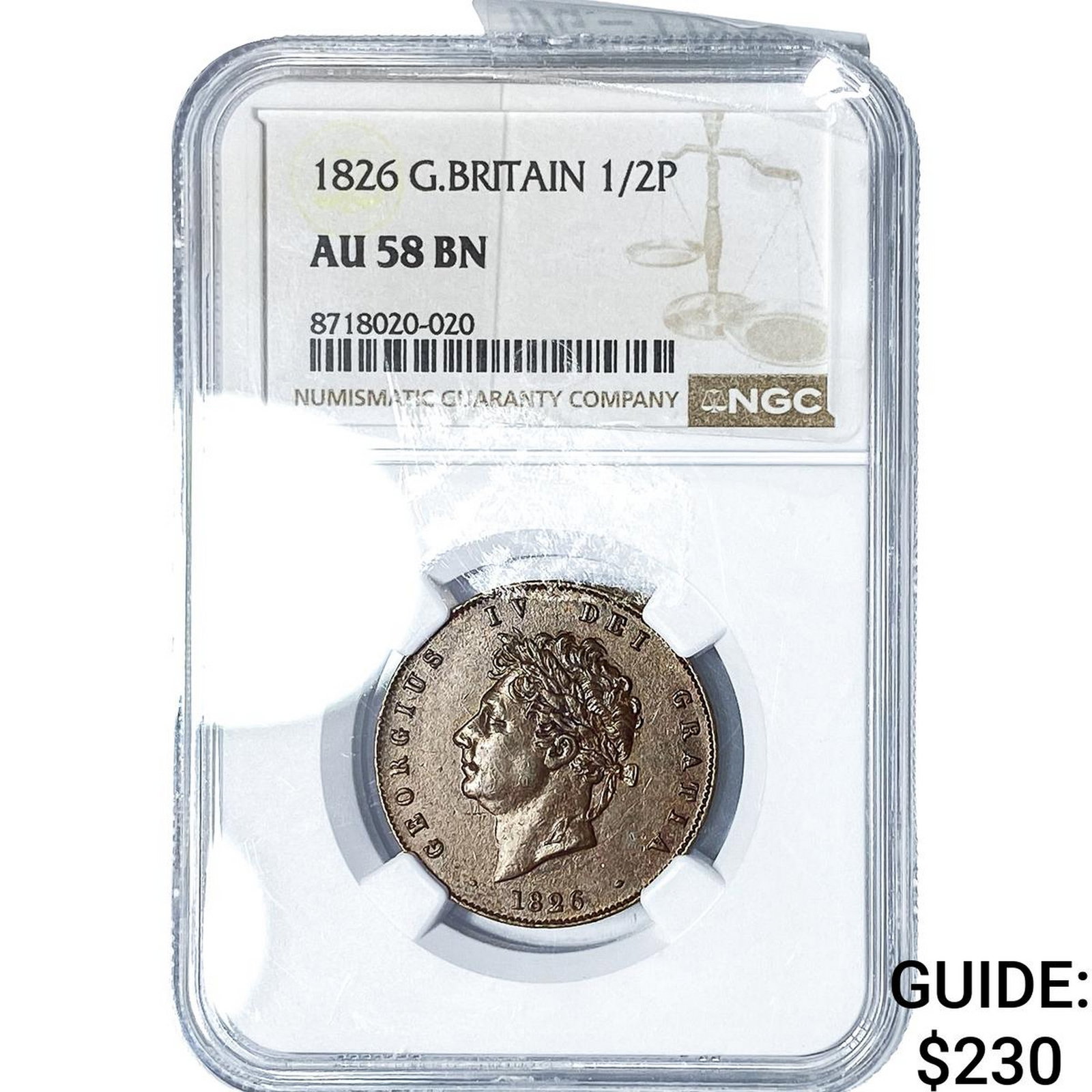 1826 Great Britain Copper 1/2 Penny NGC AU58 BN (1 of 2)