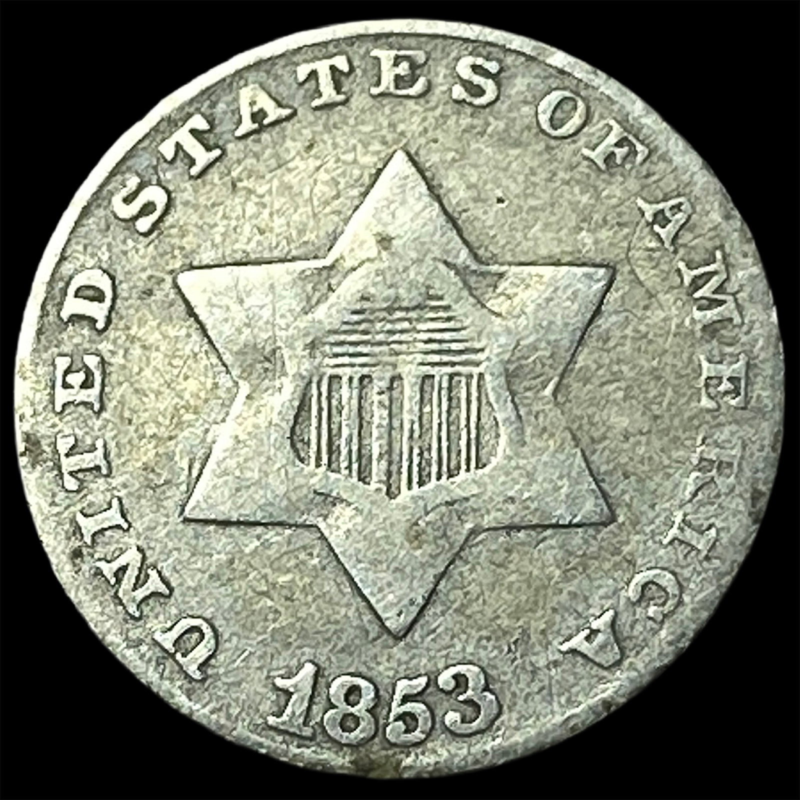 1853 Silver Three-Cent Piece LIGHTLY CIRCULATED: 1853 Silver Three-Cent Piece LIGHTLY CIRCULATED