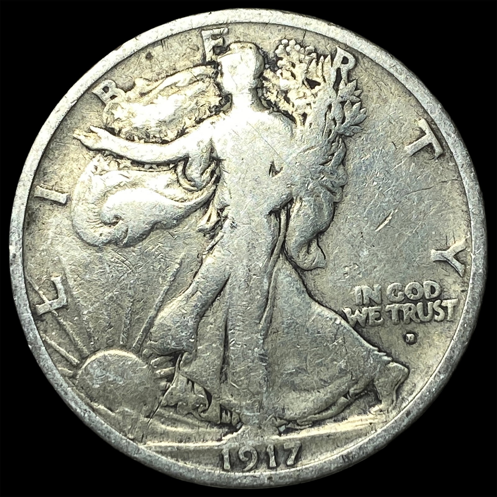 1917-D Silver Walking Liberty Half Dollar LIGHTLY CIRCULATED: 1917-D Silver Walking Liberty Half Dollar LIGHTLY CIRCULATED