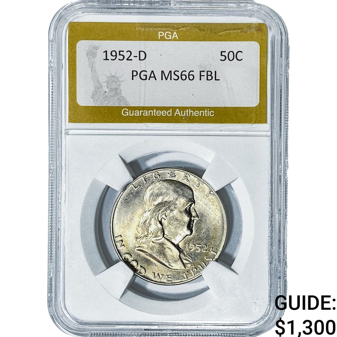 1952-D Franklin Half Dollar PGA MS66 FBL: 1952-D Franklin Half Dollar PGA MS66 FBL