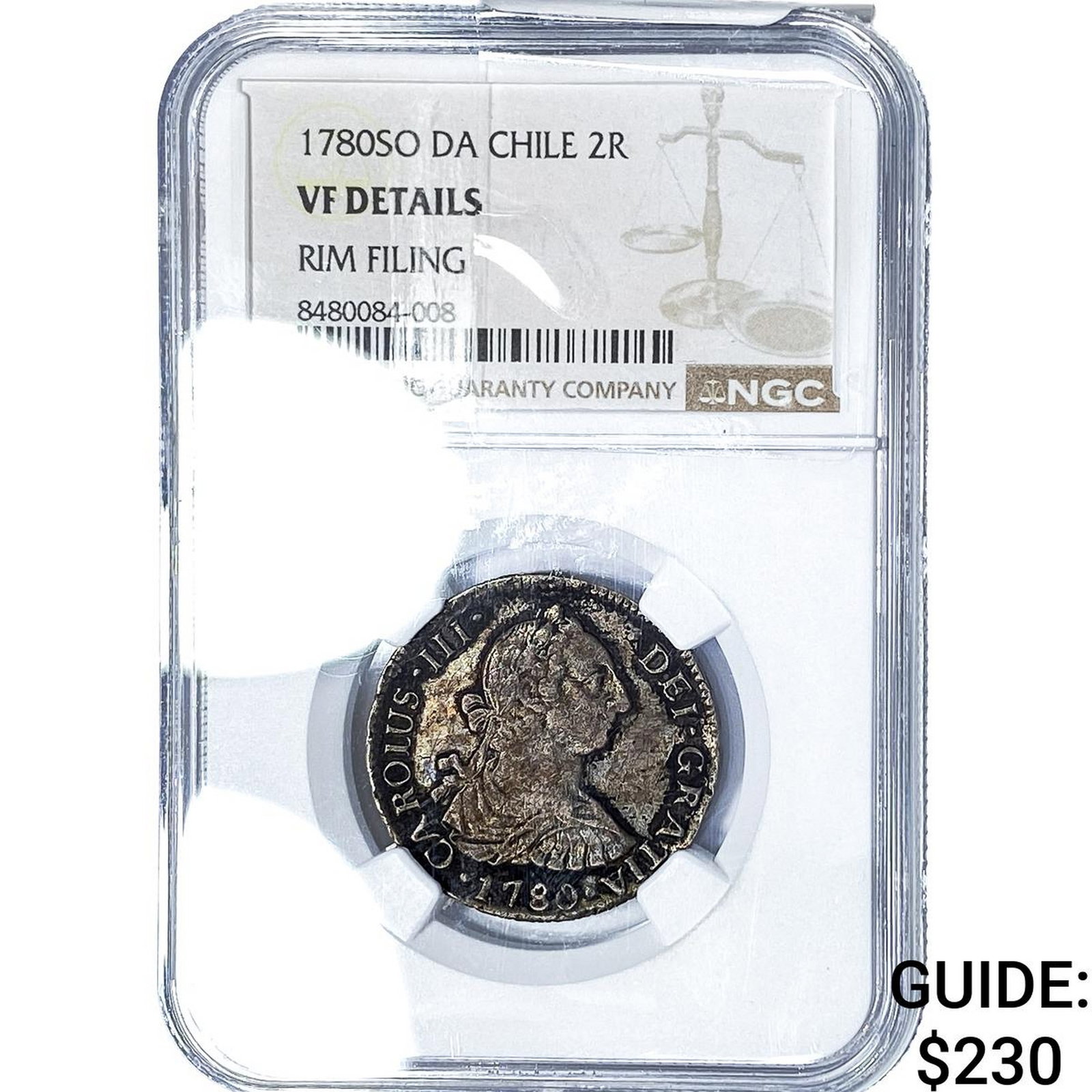 1780-SO Colonial Spain Silver 2 Reales NGC VF Details (1 of 2)