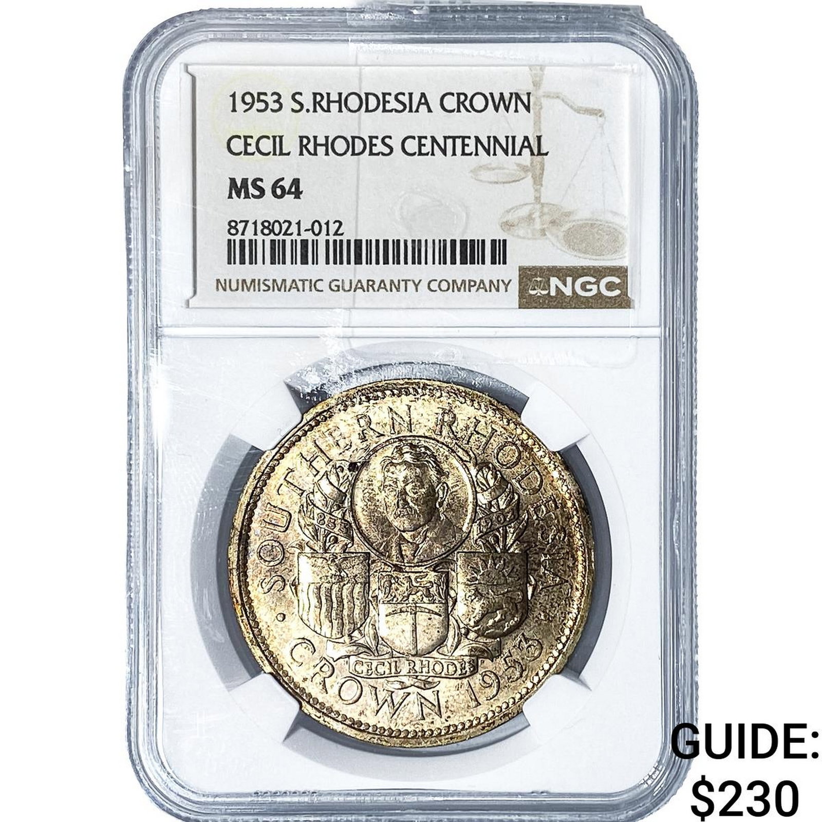 1953 S. Rhodesia Silver 1 Crown NGC MS64: 1953 S. Rhodesia Silver 1 Crown NGC MS64