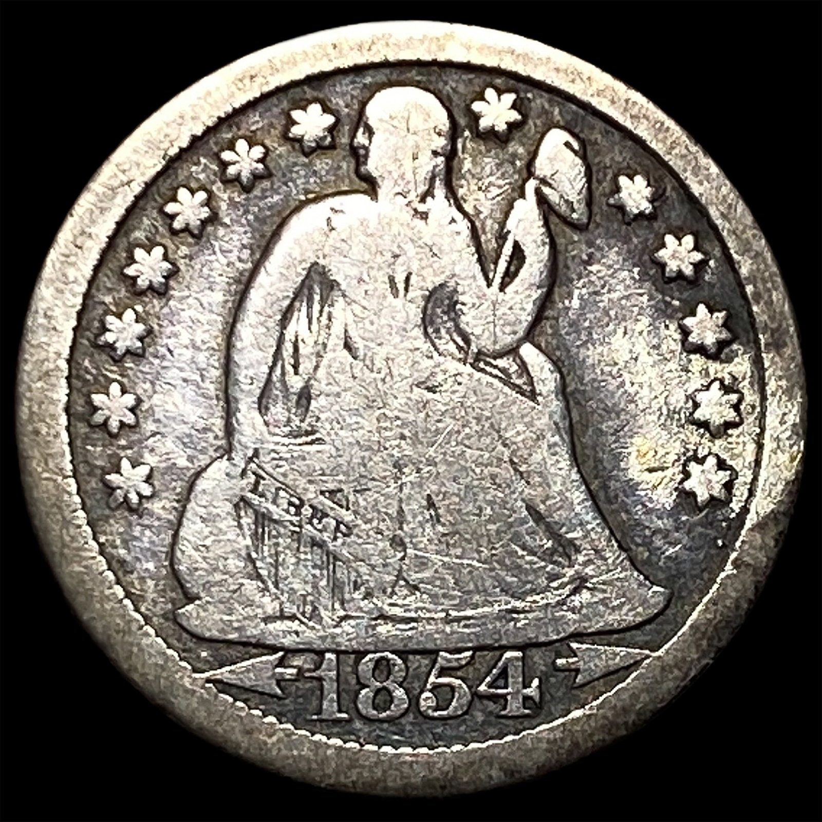 1854-O Silver Seated Liberty Dime LIGHTLY CIRCULATED: 1854-O Silver Seated Liberty Dime LIGHTLY CIRCULATED