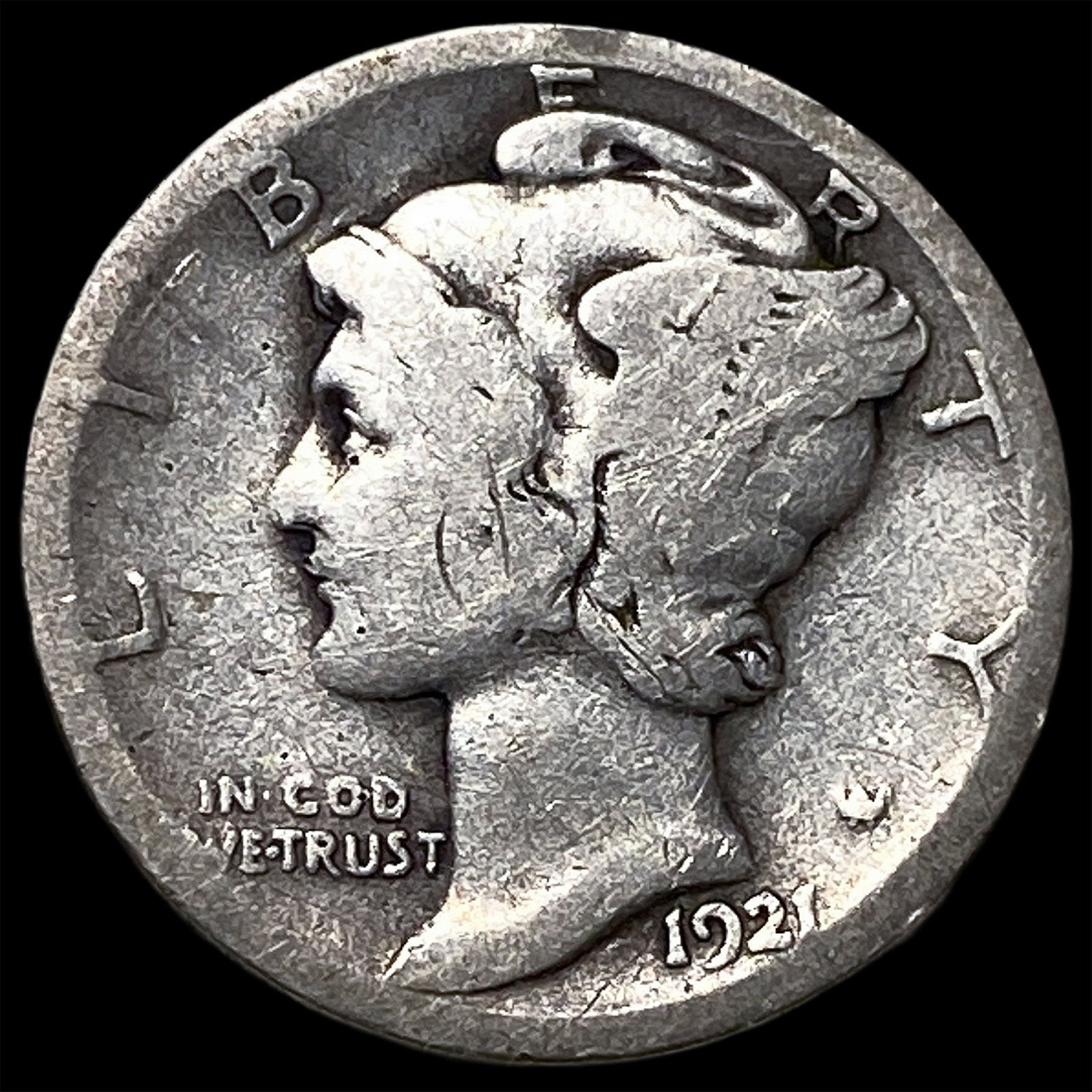 1921-D Silver Mercury Dime LIGHTLY CIRCULATED: 1921-D Silver Mercury Dime LIGHTLY CIRCULATED
