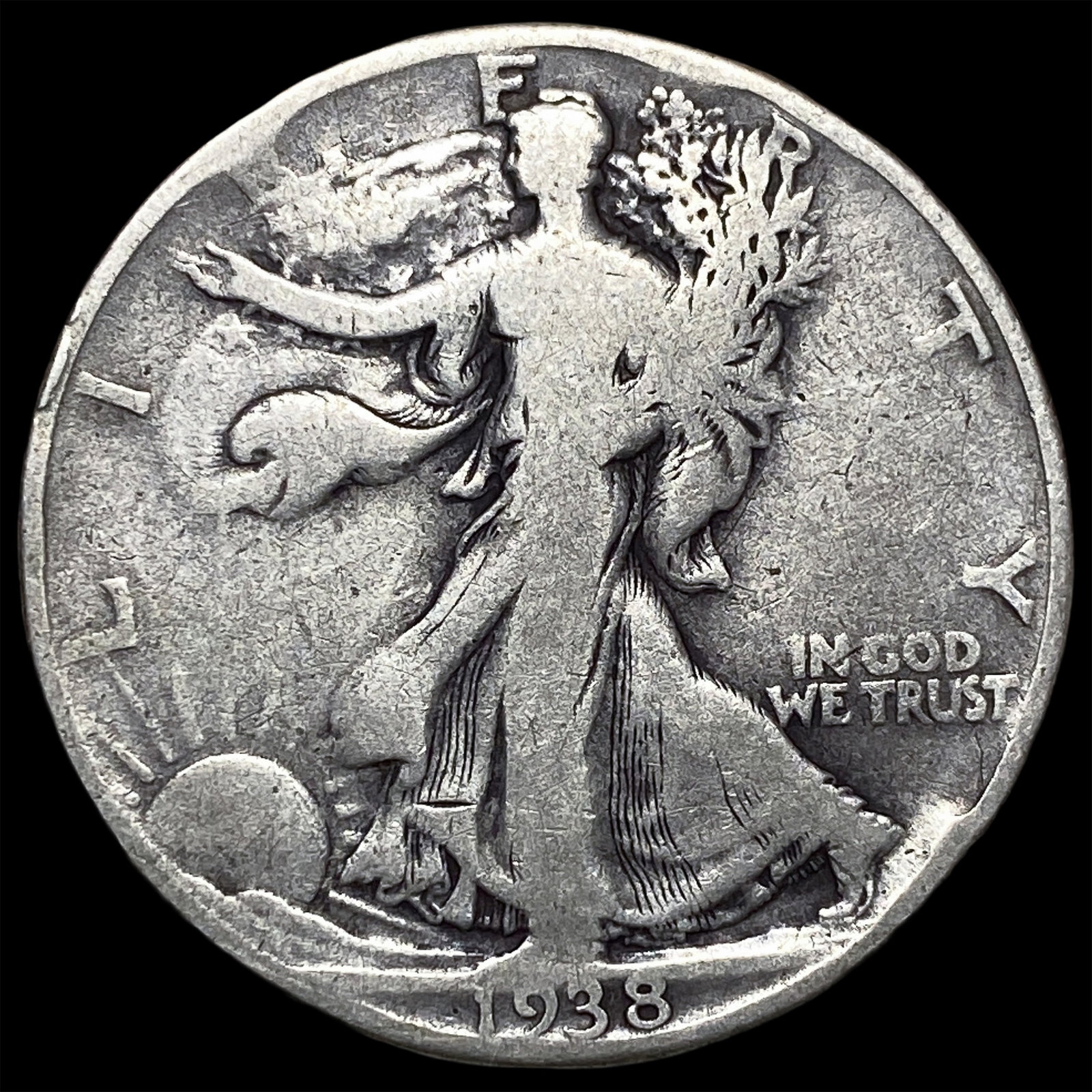 1938-D Silver Walking Liberty Half Dollar NICELY CIRCULATED: 1938-D Silver Walking Liberty Half Dollar NICELY CIRCULATED