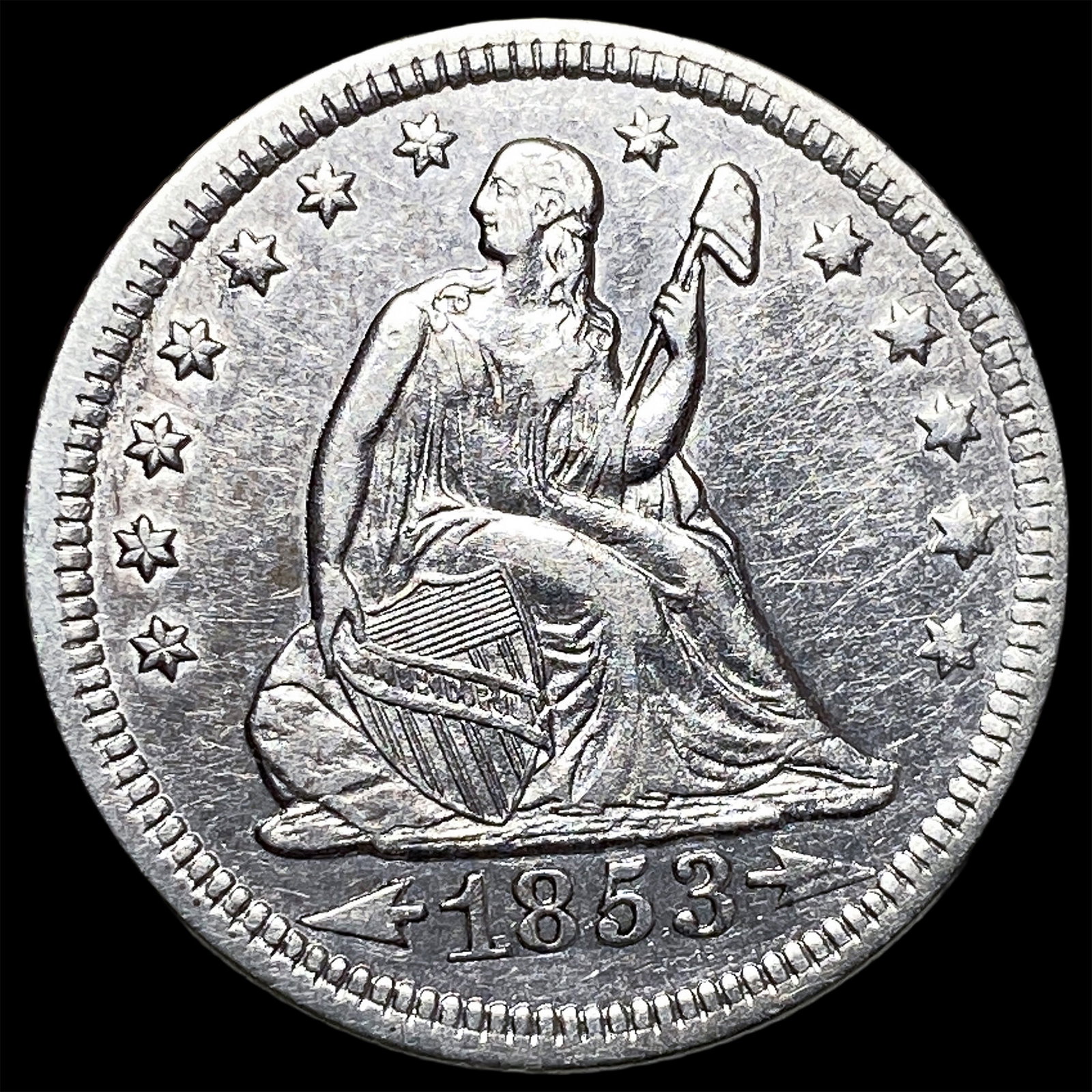 1853 Arrows Seated Liberty Quarter CLOSELY UNCIRCULATED (1 of 2)