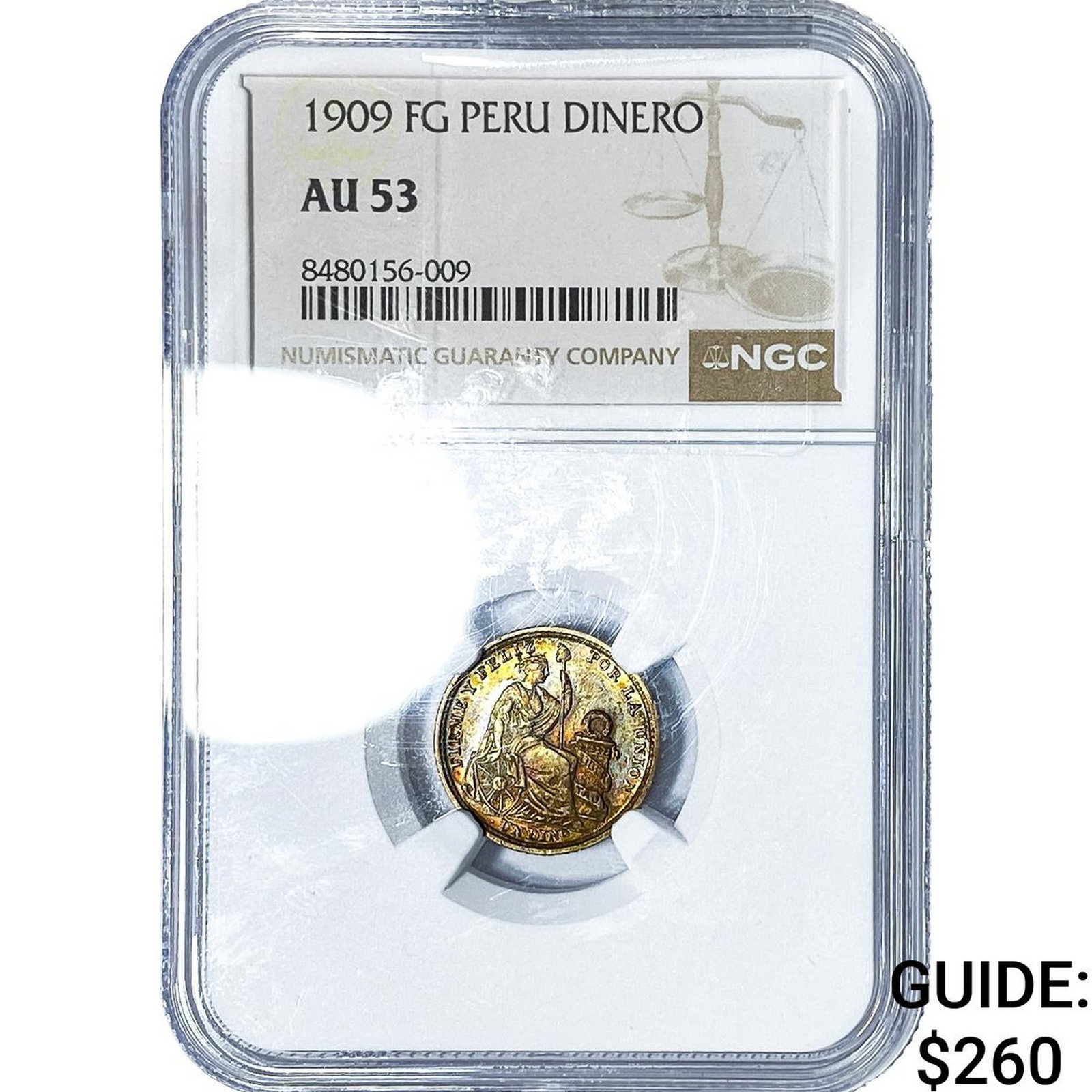 1909 Peru Silver Dinero Toned! NGC AU53 (1 of 2)