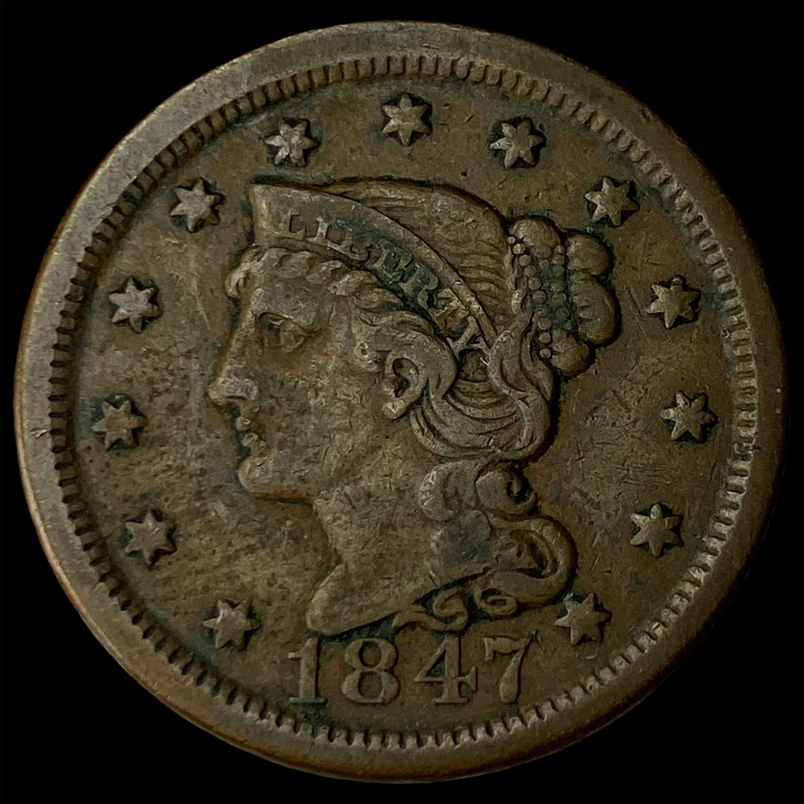 1847 Braided Hair Large Cent NEARLY UNCIRCULATED (1 of 2)