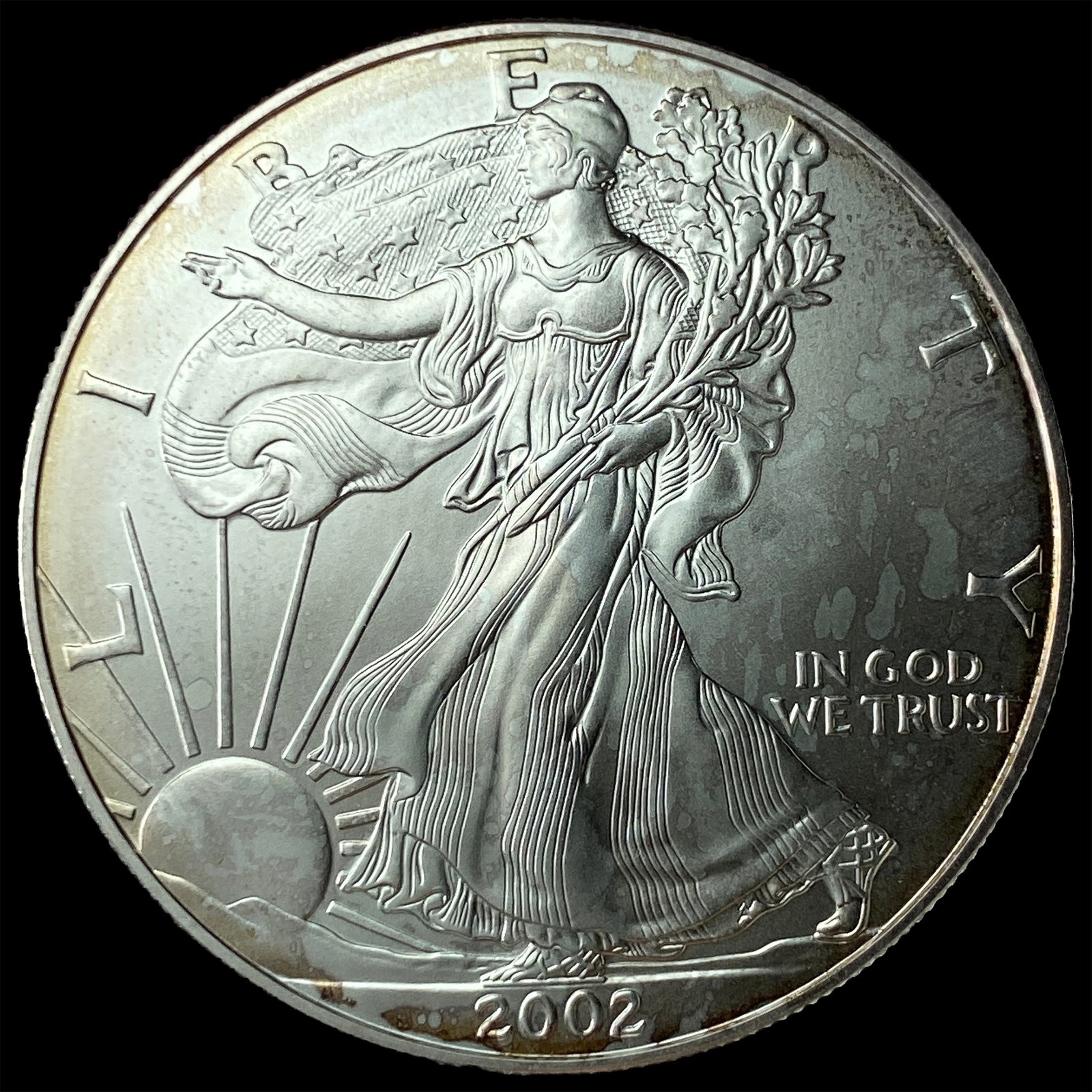 2002 1 oz Silver American Eagle $1 LIGHTLY CIRCULATED (1 of 2)