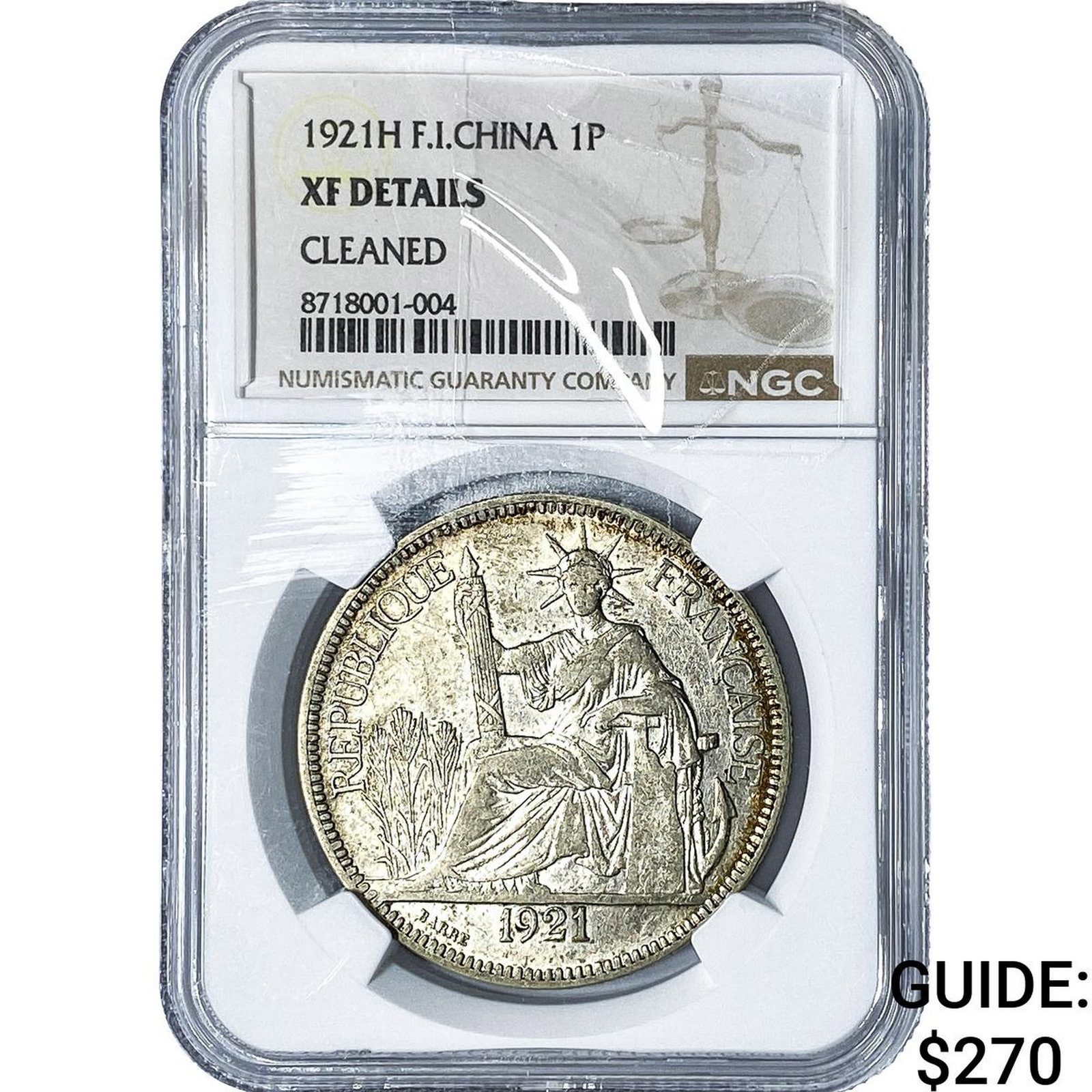 1921-H French-Indochina Silver 1 Trade Piastre NGC XF Details (1 of 2)