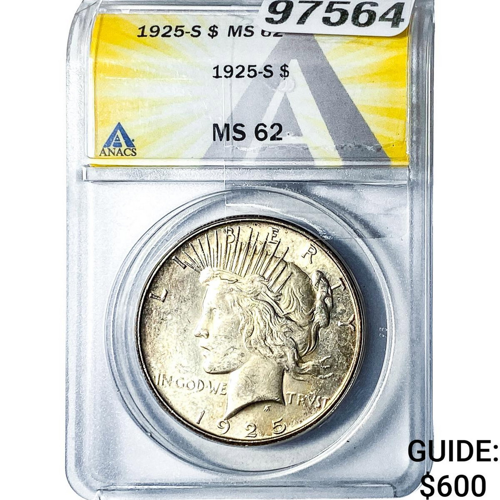 1925-S Silver Peace Dollar ANACS MS62: 1925-S Silver Peace Dollar ANACS MS62