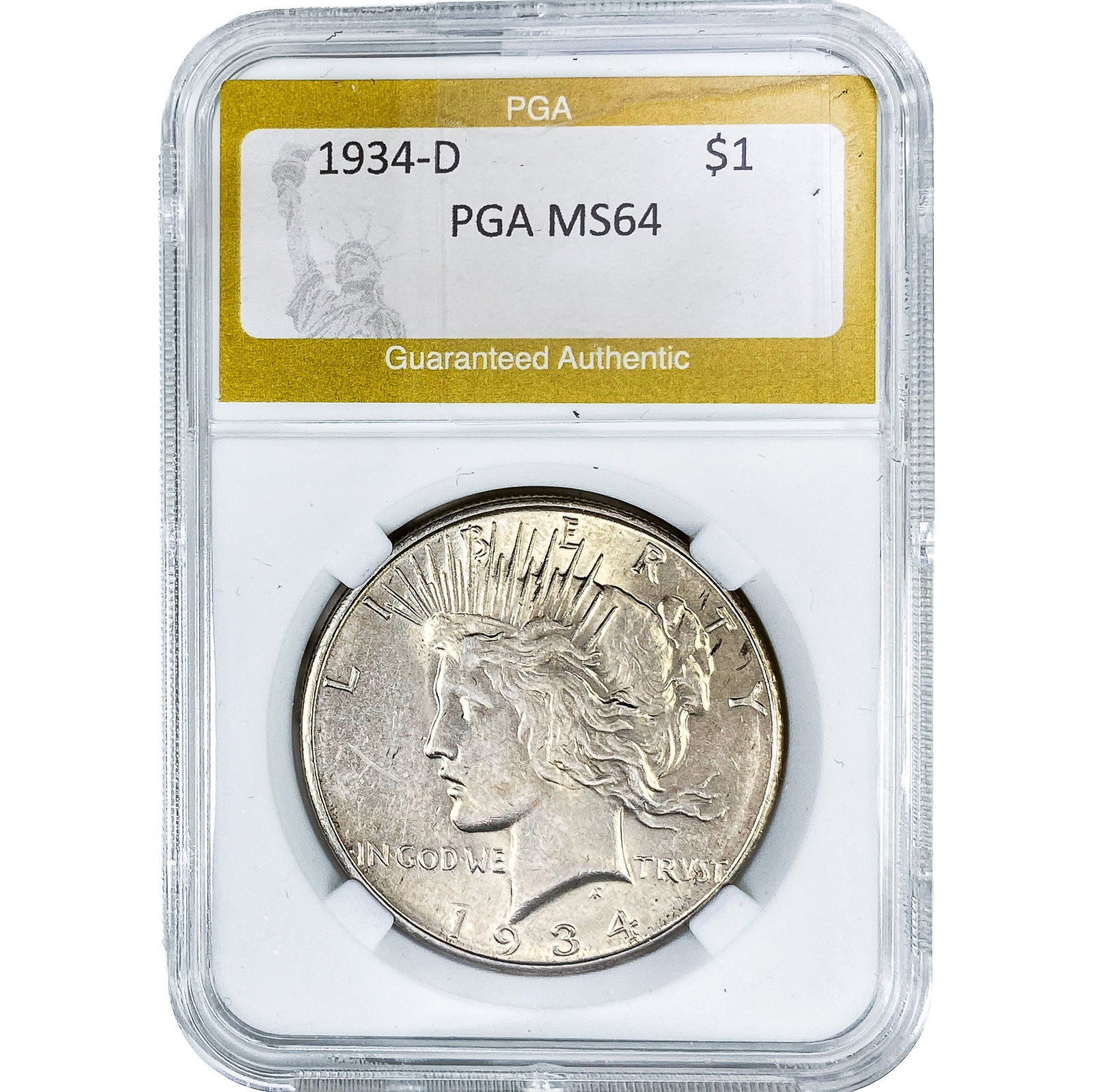 1934-D Silver Peace Dollar PGA MS64: 1934-D Silver Peace Dollar PGA MS64
