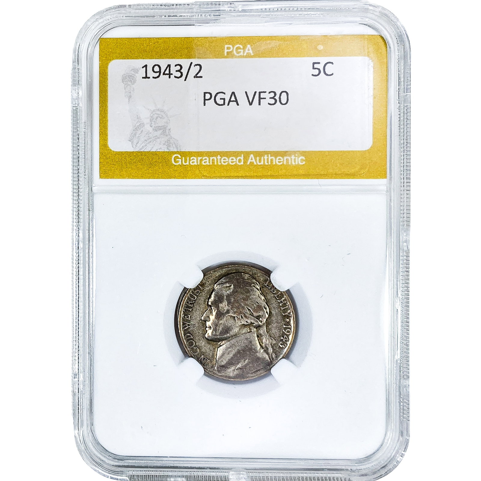 1943/2 Jefferson Nickel PGA VF30: 1943/2 Jefferson Nickel PGA VF30