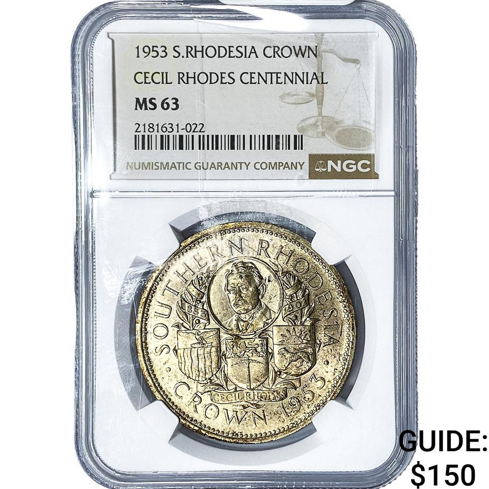 1953 S. Rhodesia Silver 1 Crown NGC MS63: 1953 S. Rhodesia Silver 1 Crown NGC MS63
