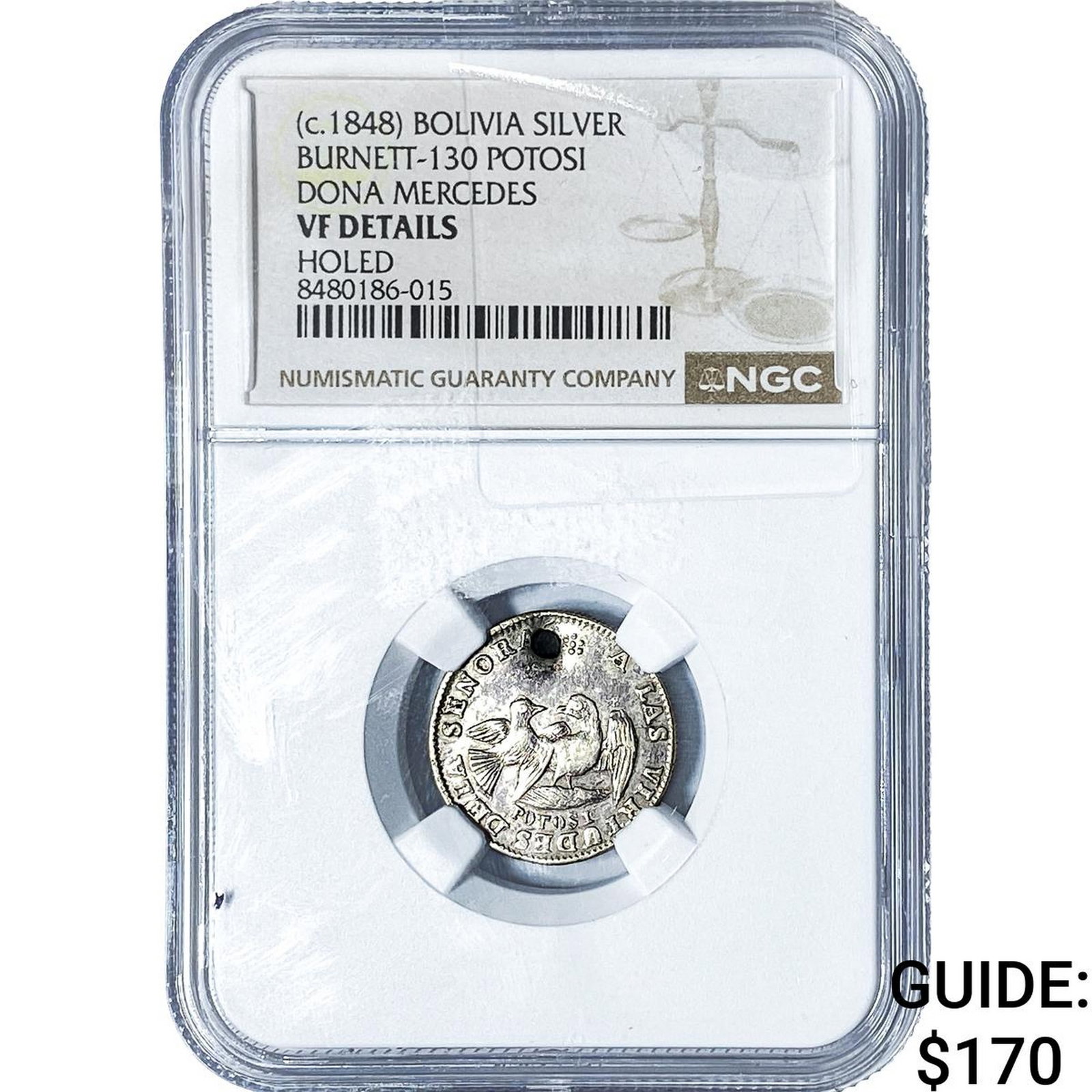 (c.1848) Bolivia Silver Dona Mercedes Medal NGC VF Details: (c.1848) Bolivia Silver Dona Mercedes Medal NGC VF Details