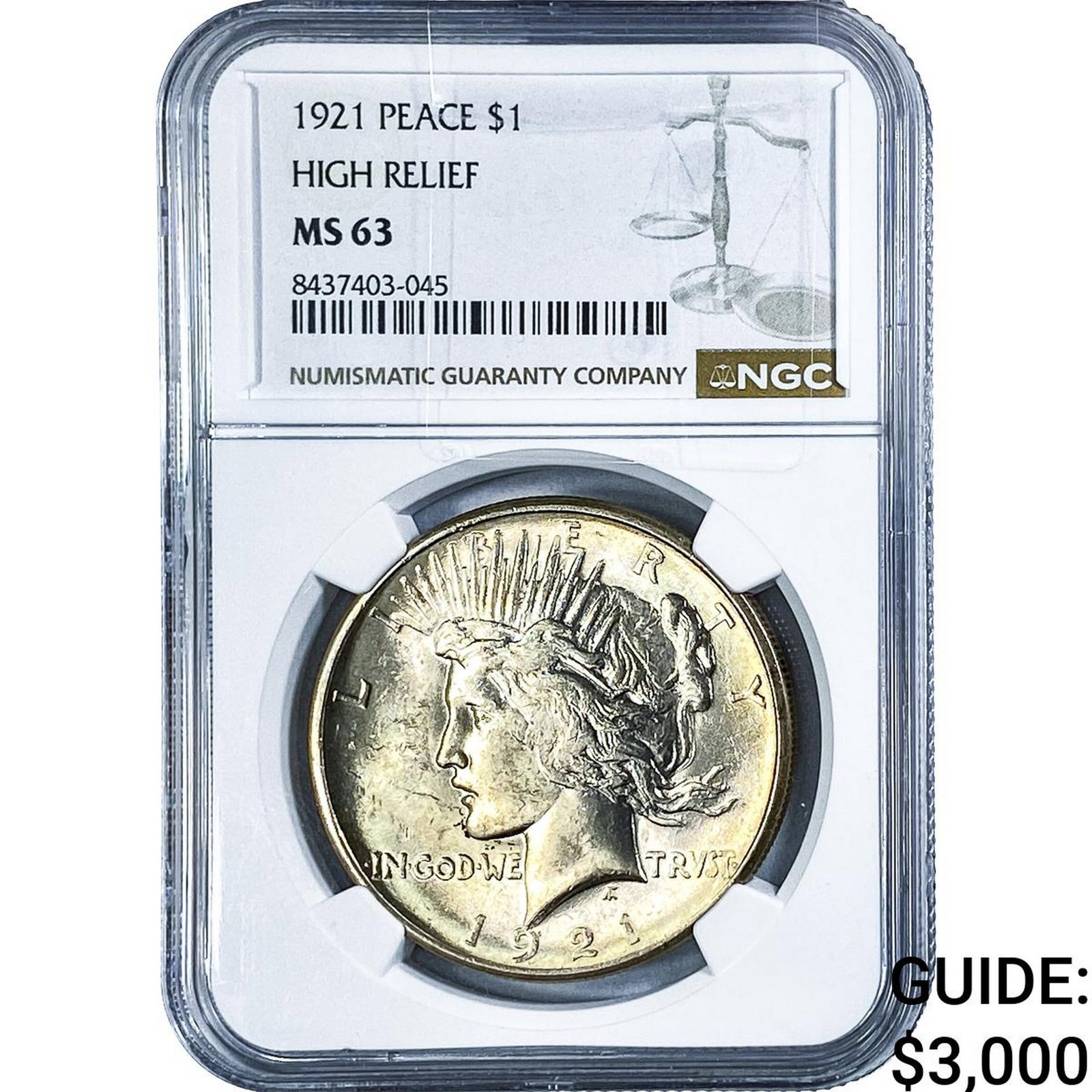 1921 Silver Peace Dollar NGC MS63 High Relief: 1921 Silver Peace Dollar NGC MS63 High Relief