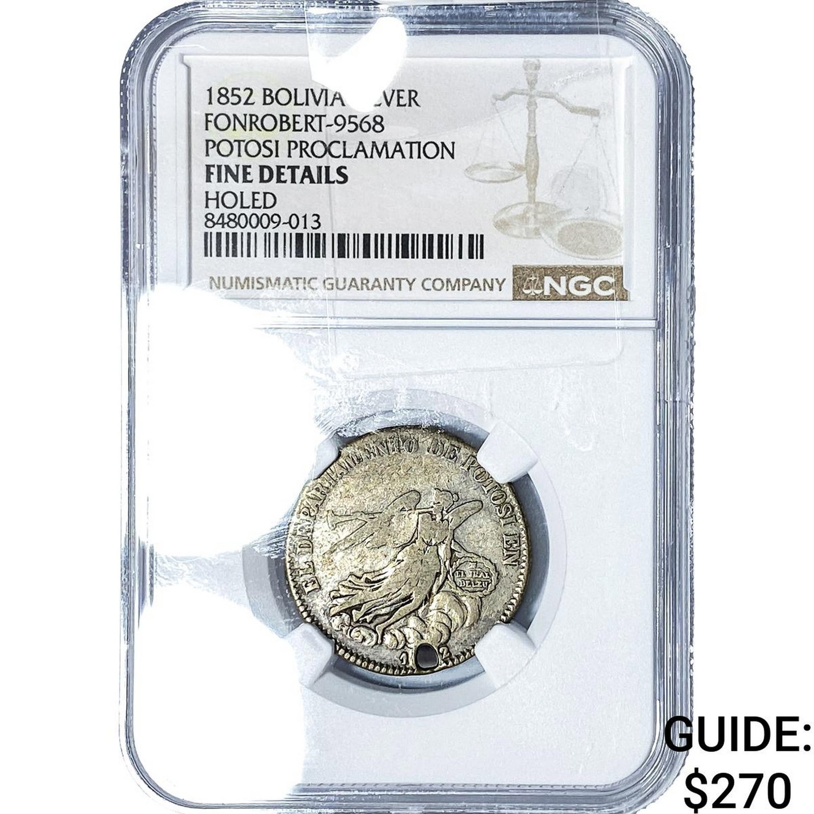 1852 Bolivia Silver Potosi Proclamation Medal NGC F Details: 1852 Bolivia Silver Potosi Proclamation Medal NGC F Details