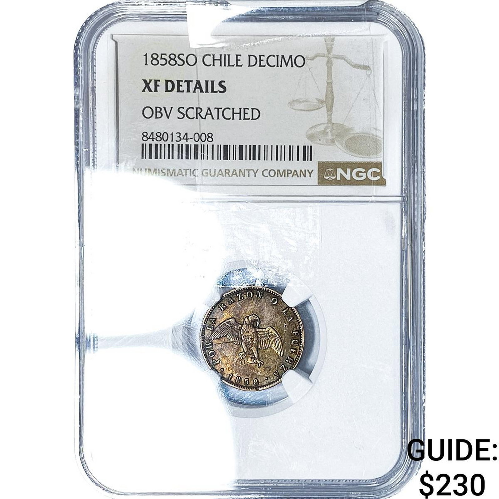 1858-SO Chile Silver Decimo NGC XF Details (1 of 2)