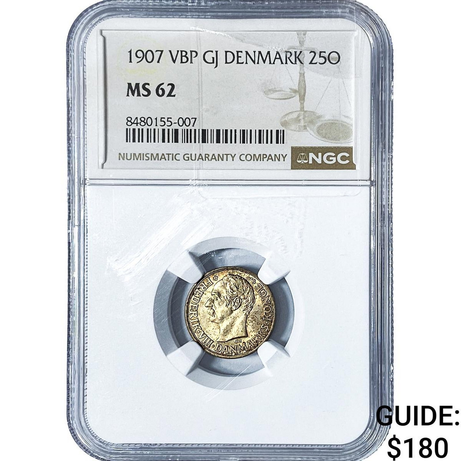 1907 Denmark Silver 25 Ore NGC MS62 (1 of 2)