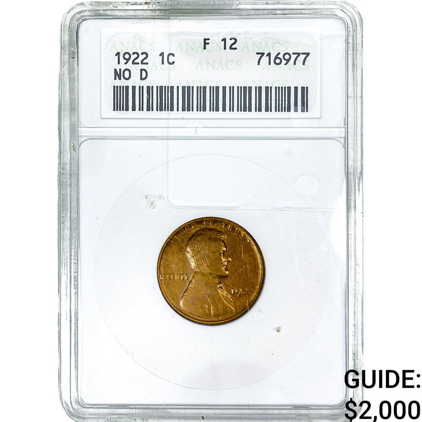 1922 Wheat Cent ANACS F12 No D: 1922 Wheat Cent ANACS F12 No D