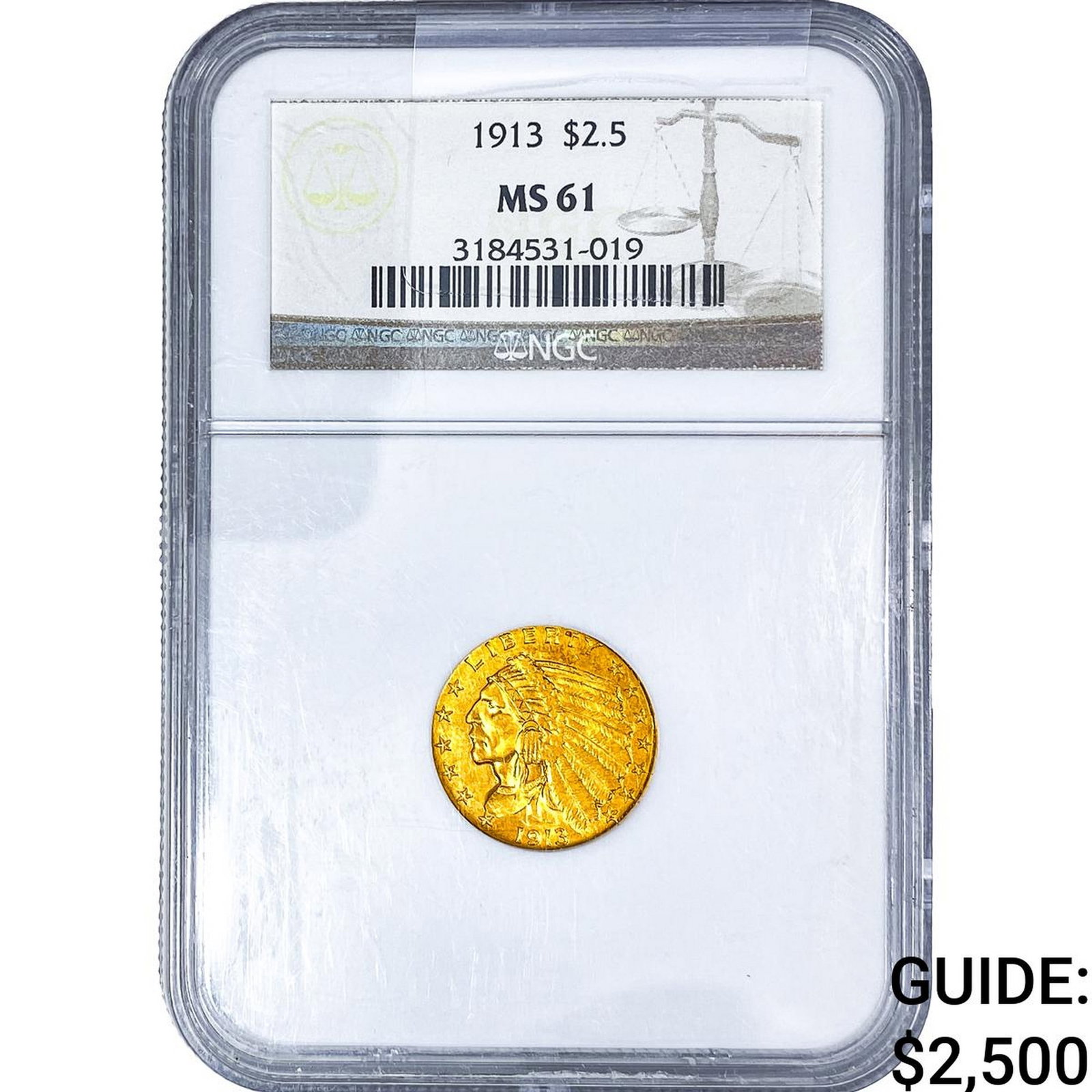 1913 $2.50 Gold Quarter Eagle NGC MS61: 1913 $2.50 Gold Quarter Eagle NGC MS61
