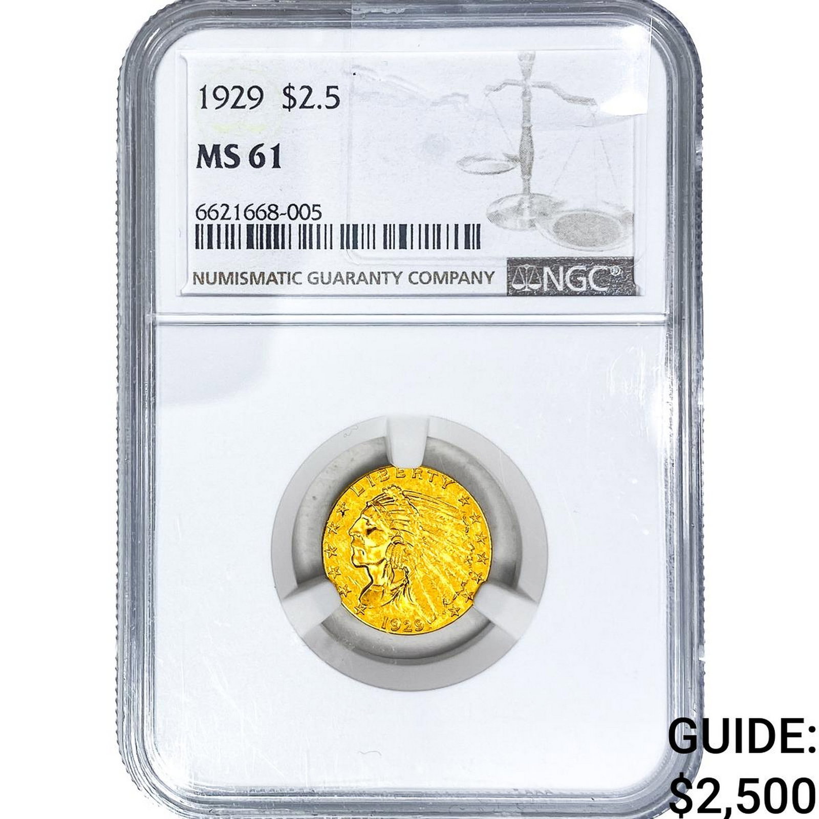 1929 $2.50 Gold Quarter Eagle NGC MS61: 1929 $2.50 Gold Quarter Eagle NGC MS61
