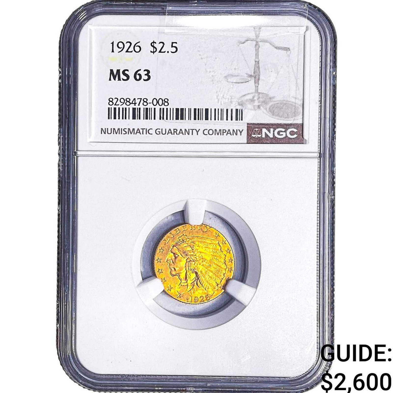 1926 $2.50 Gold Quarter Eagle NGC MS63: 1926 $2.50 Gold Quarter Eagle NGC MS63