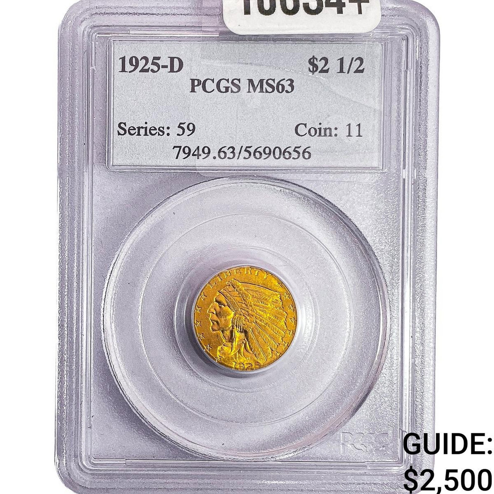 1925-D $2.50 Gold Quarter Eagle PCGS MS63: 1925-D $2.50 Gold Quarter Eagle PCGS MS63