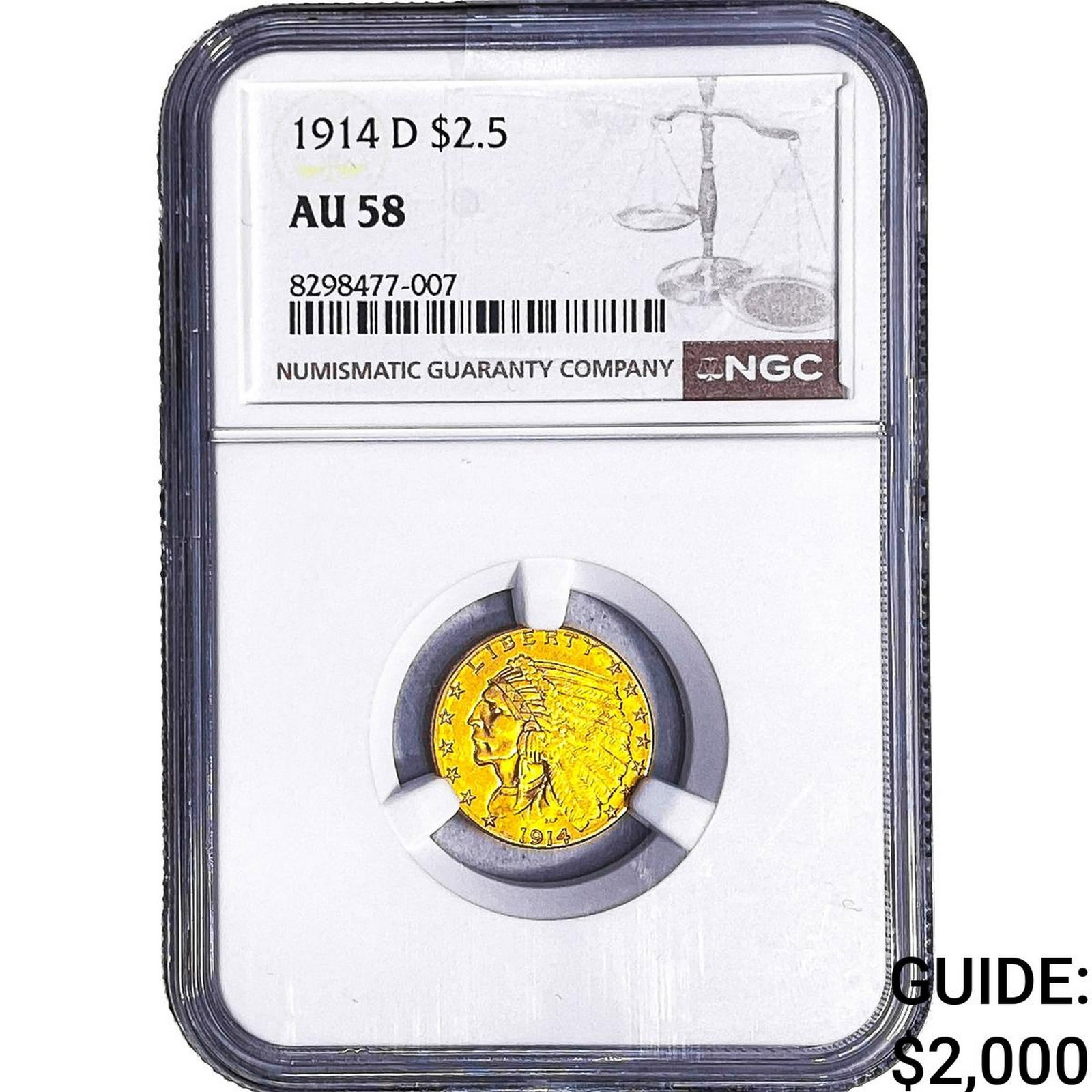 1914-D $2.50 Gold Quarter Eagle NGC AU58: 1914-D $2.50 Gold Quarter Eagle NGC AU58