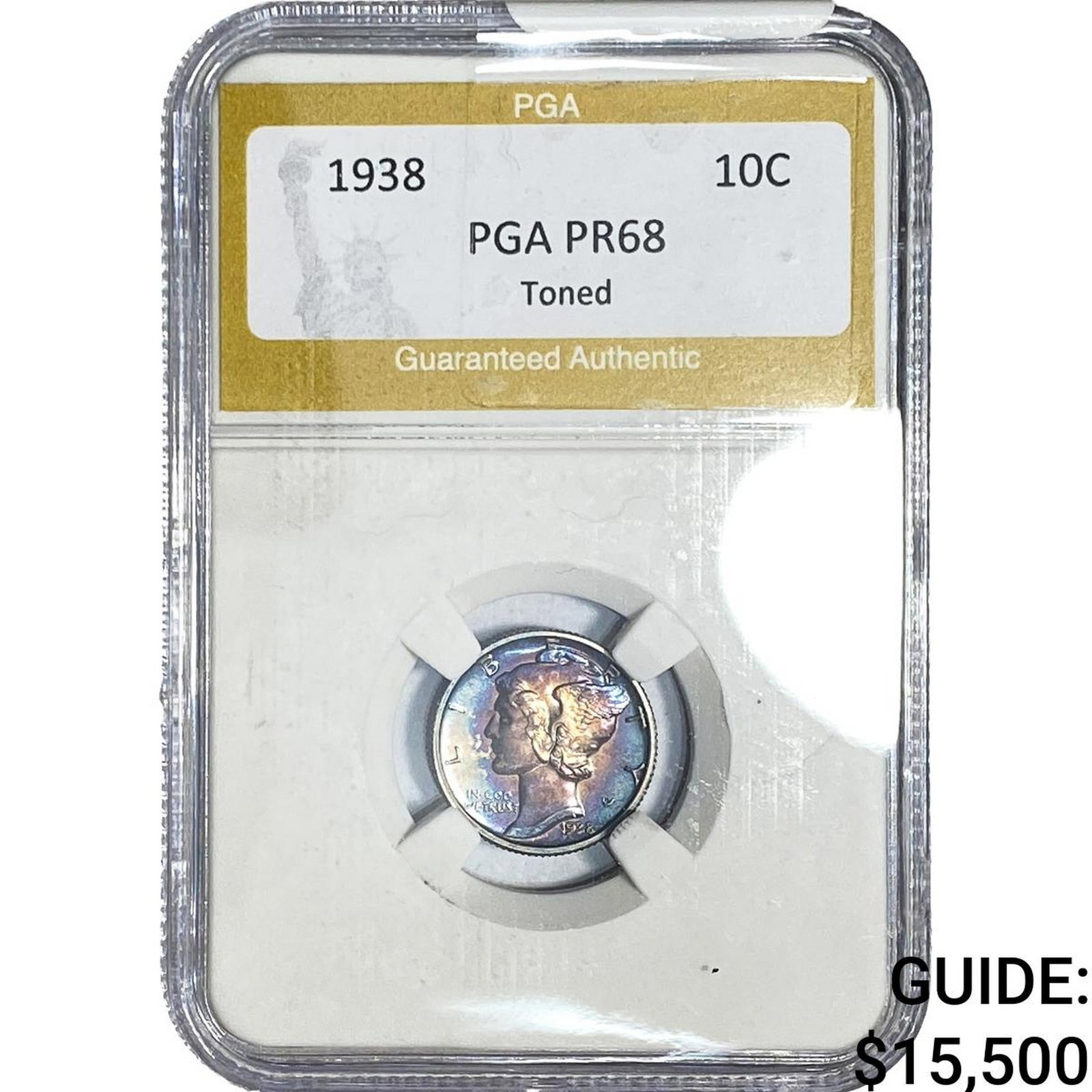 1938 Mercury Silver Dime PGA PR68 Toned: 1938 Mercury Silver Dime PGA PR68 Toned