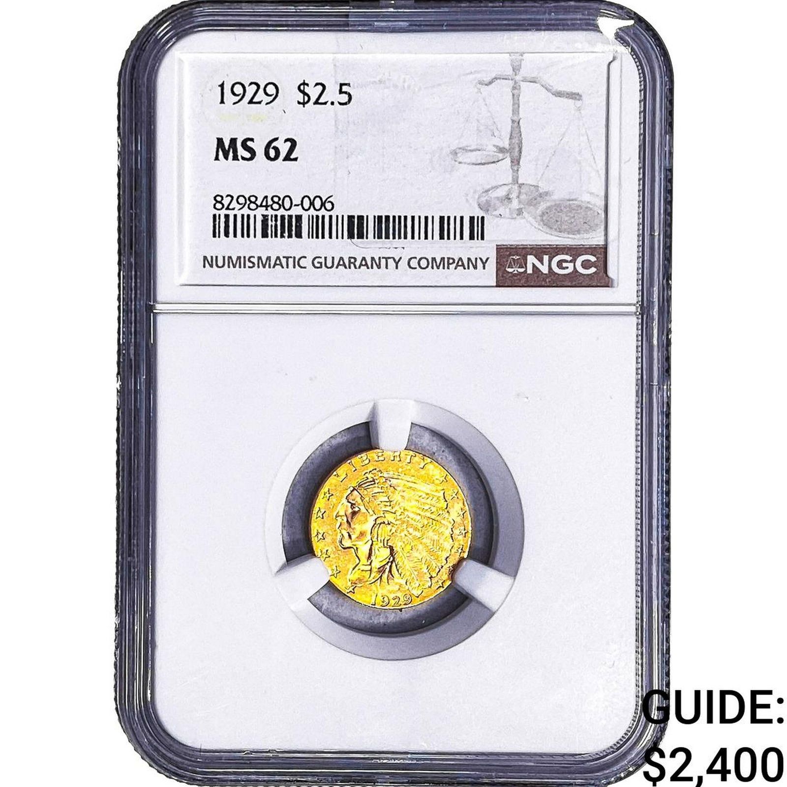 1923 $2.50 Gold Quarter Eagle NGC MS62: 1923 $2.50 Gold Quarter Eagle NGC MS62