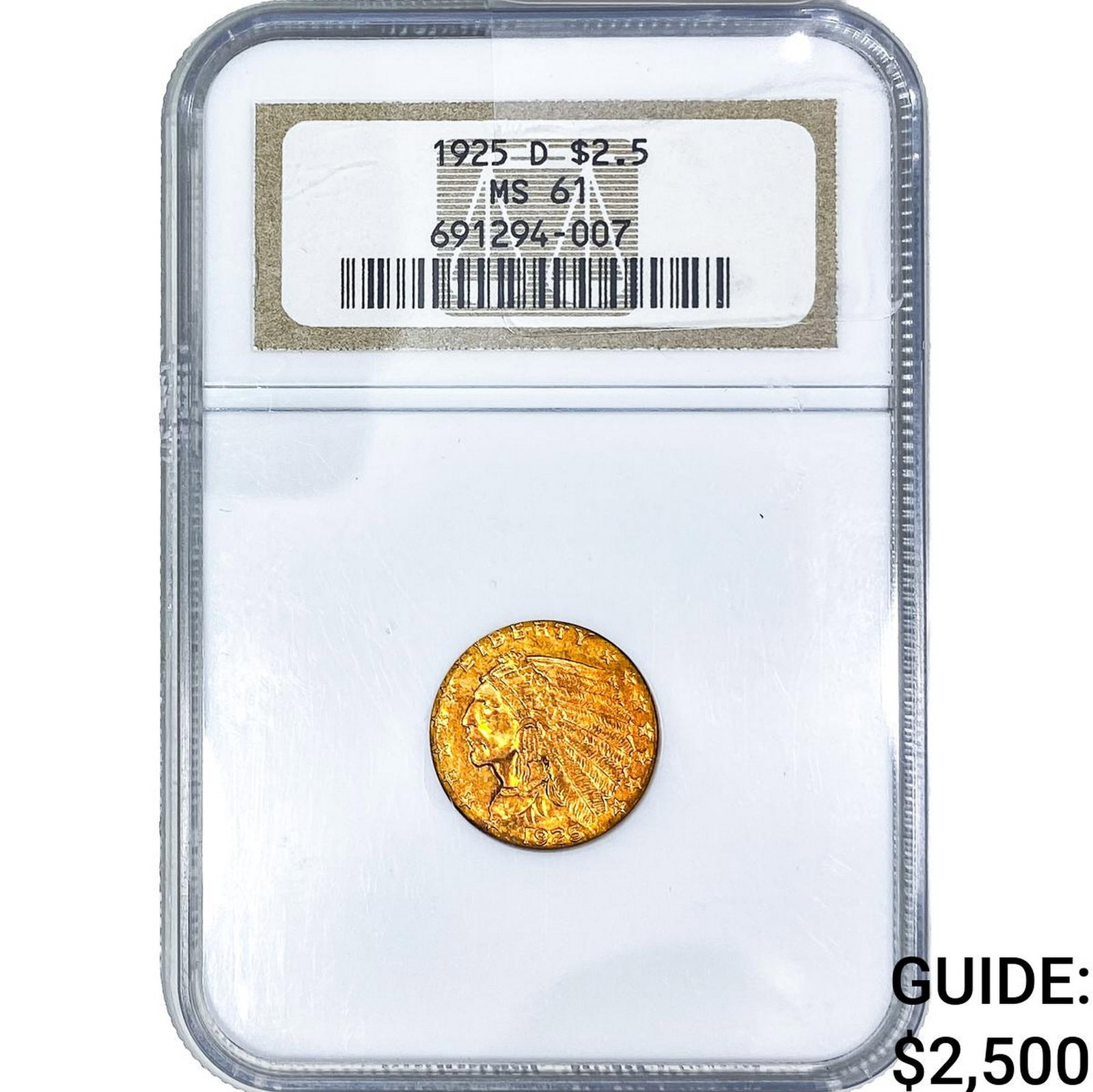 1925-D $2.50 Gold Quarter Eagle NGC MS61: 1925-D $2.50 Gold Quarter Eagle NGC MS61