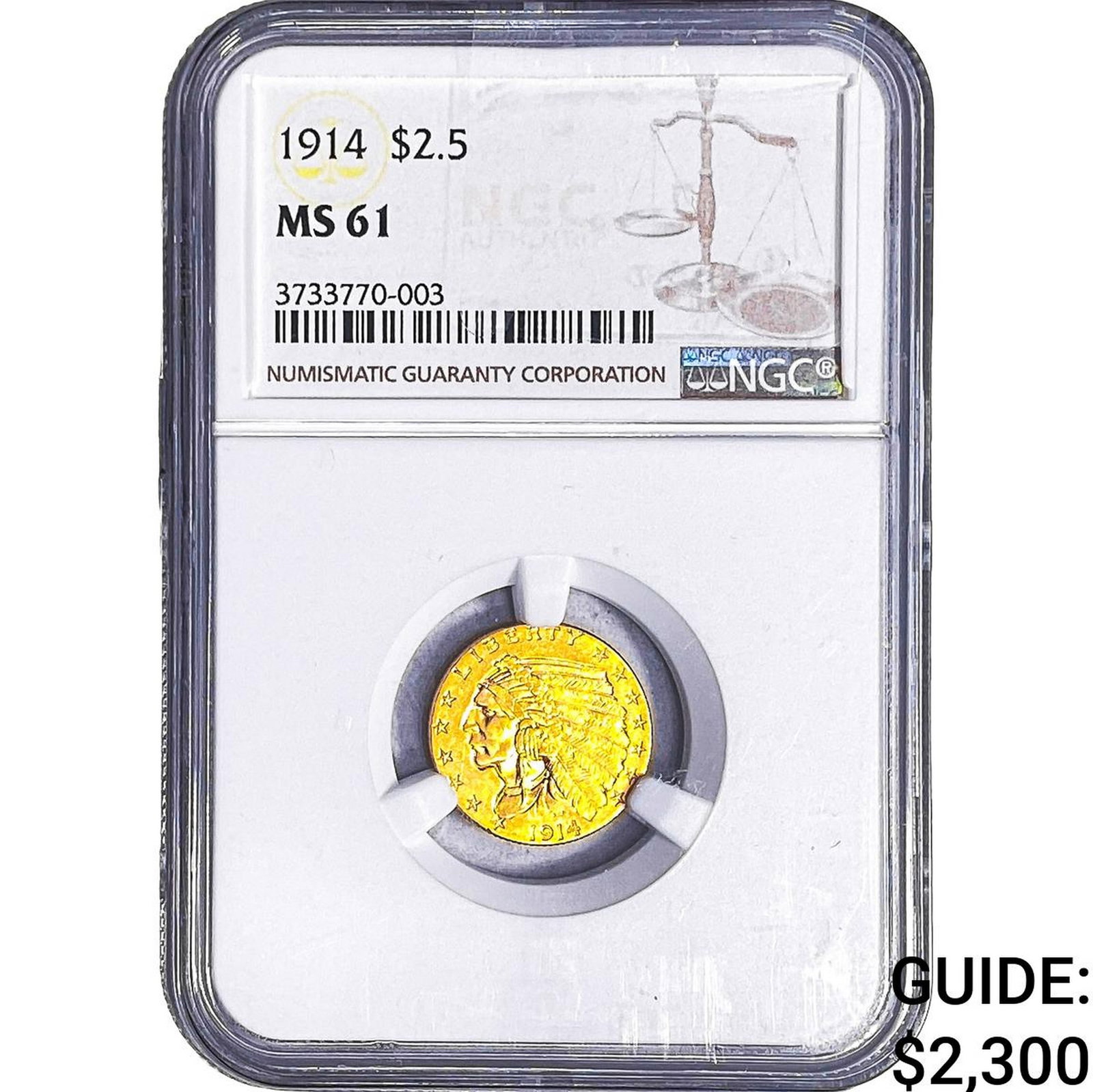 1914 $2.50 Gold Quarter Eagle NGC MS61: 1914 $2.50 Gold Quarter Eagle NGC MS61